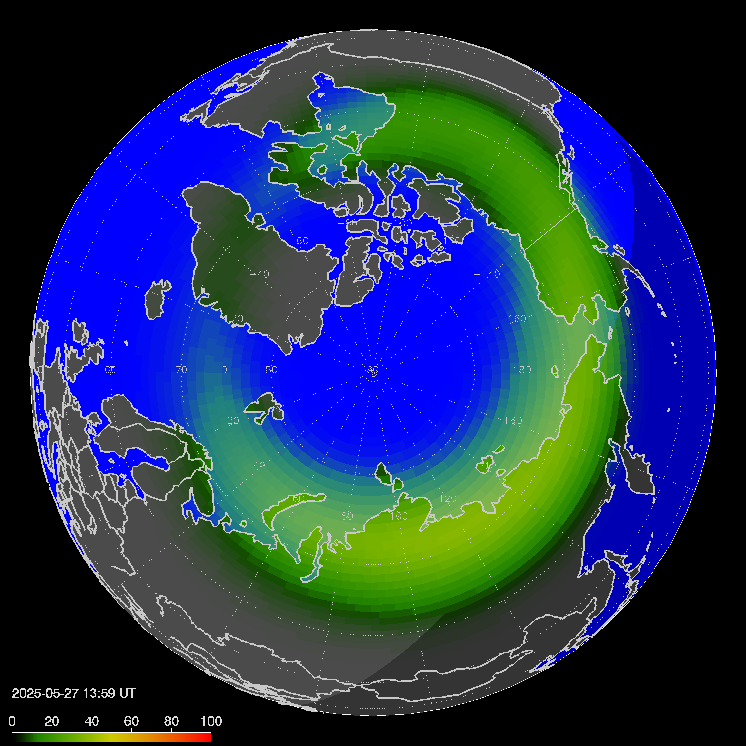 Northern lights (auroras) in the northern hemisphere