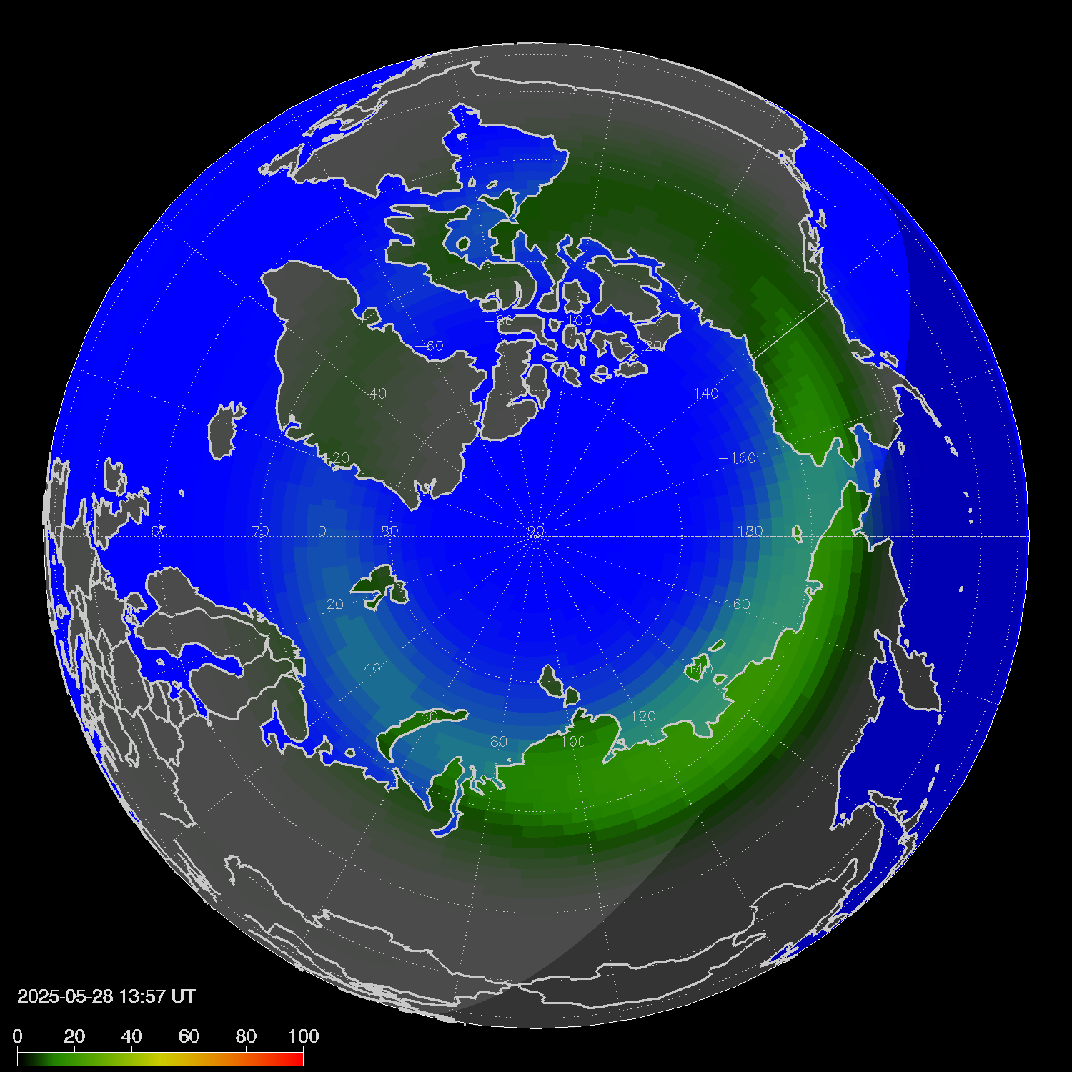 Northern lights (auroras) in the northern hemisphere