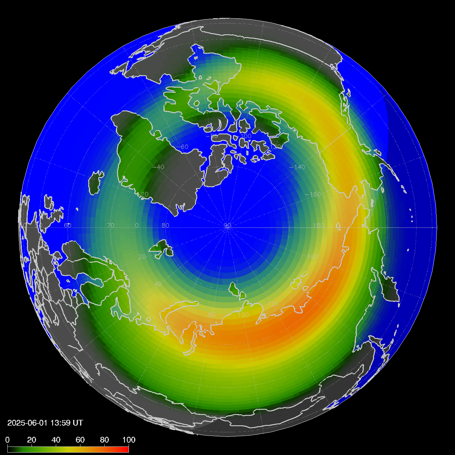 Northern lights (auroras) in the northern hemisphere