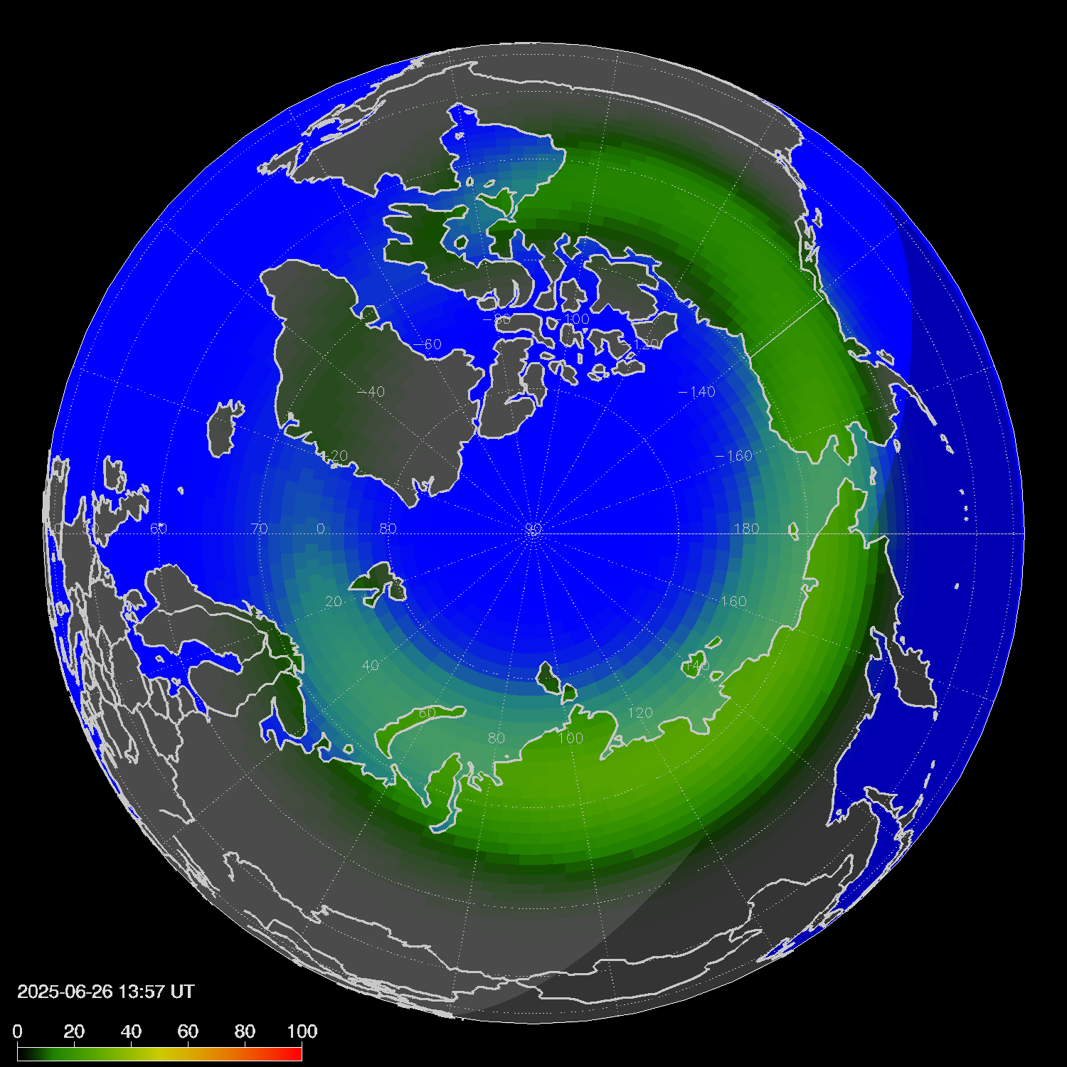 Northern lights (auroras) in the northern hemisphere