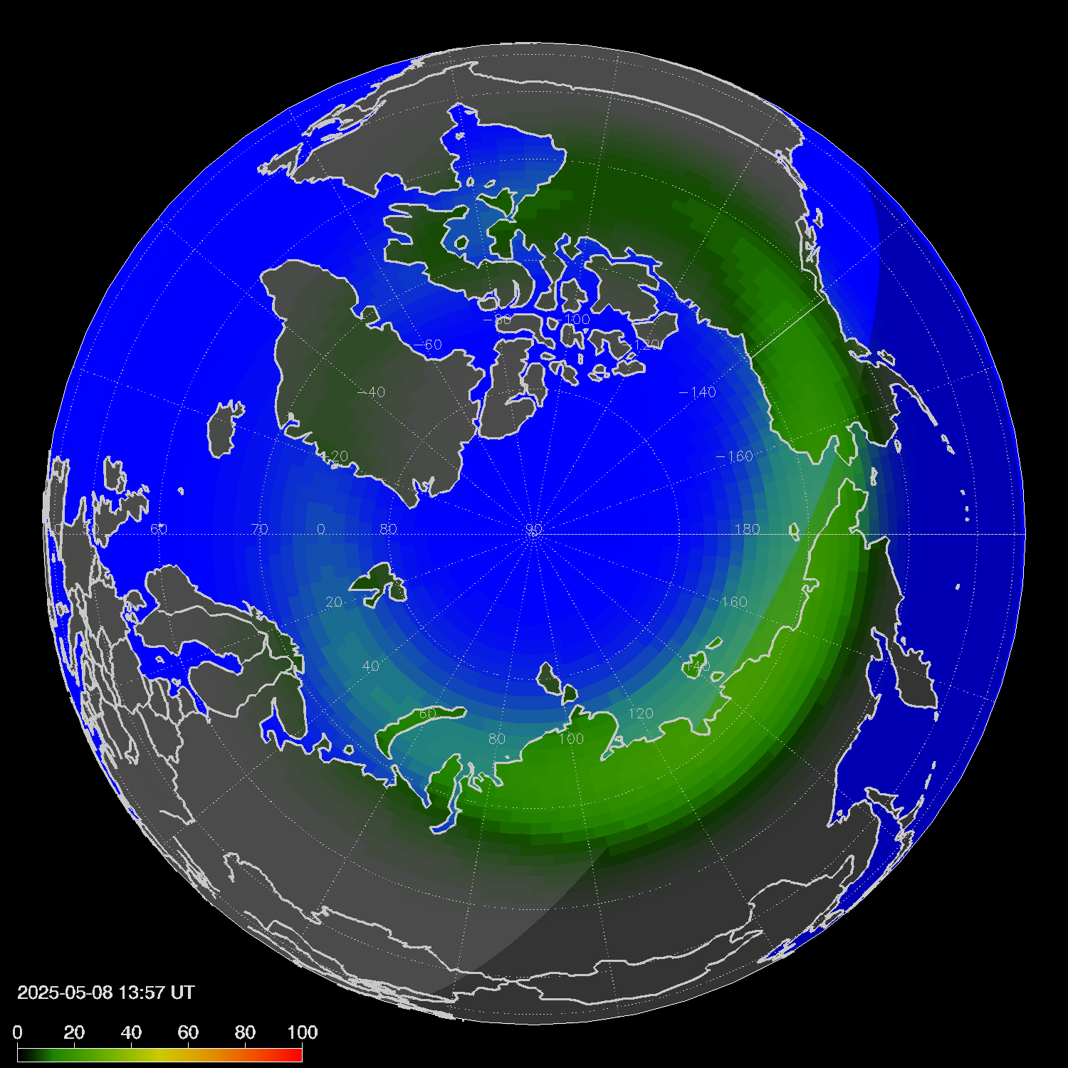 Northern lights (auroras) in the northern hemisphere