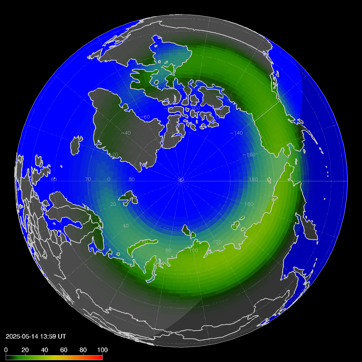 Northern lights (auroras) in the northern hemisphere