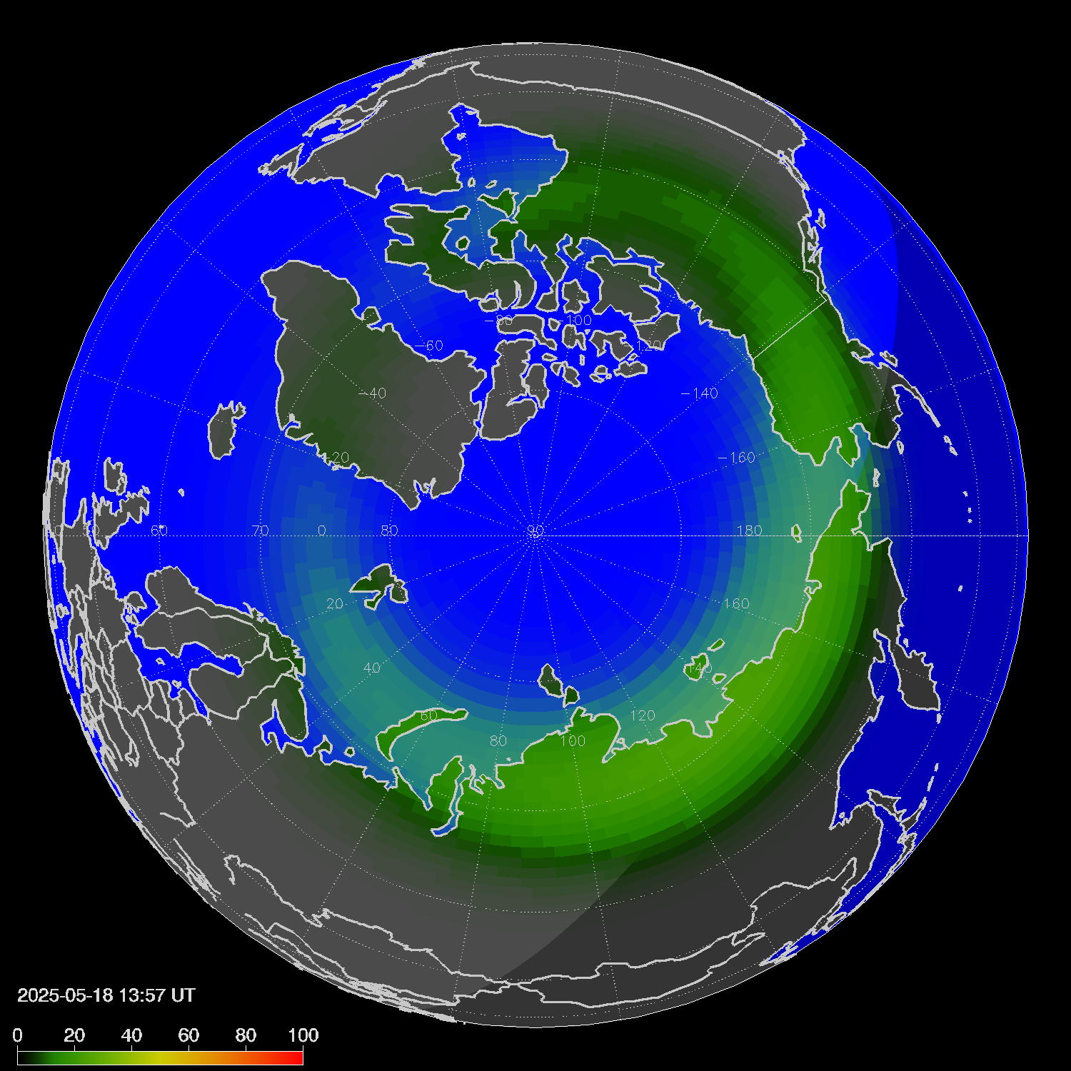 Northern lights (auroras) in the northern hemisphere