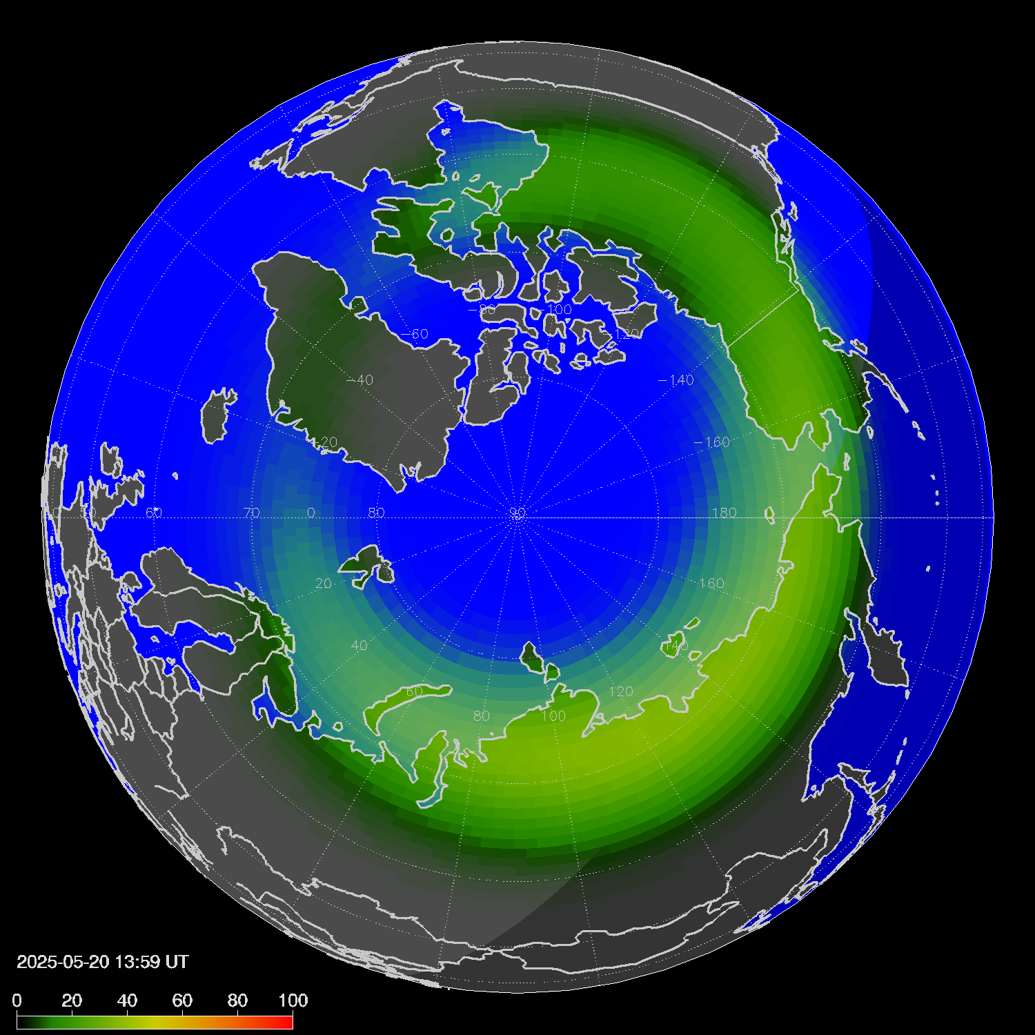 Northern lights (auroras) in the northern hemisphere