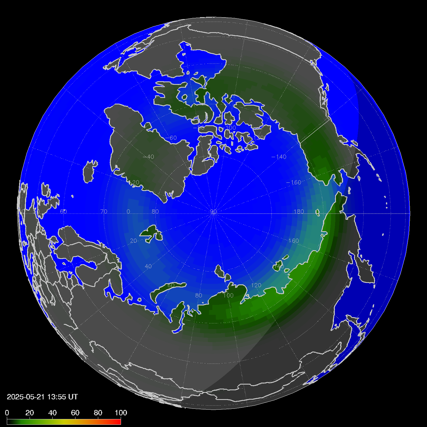 Northern lights (auroras) in the northern hemisphere