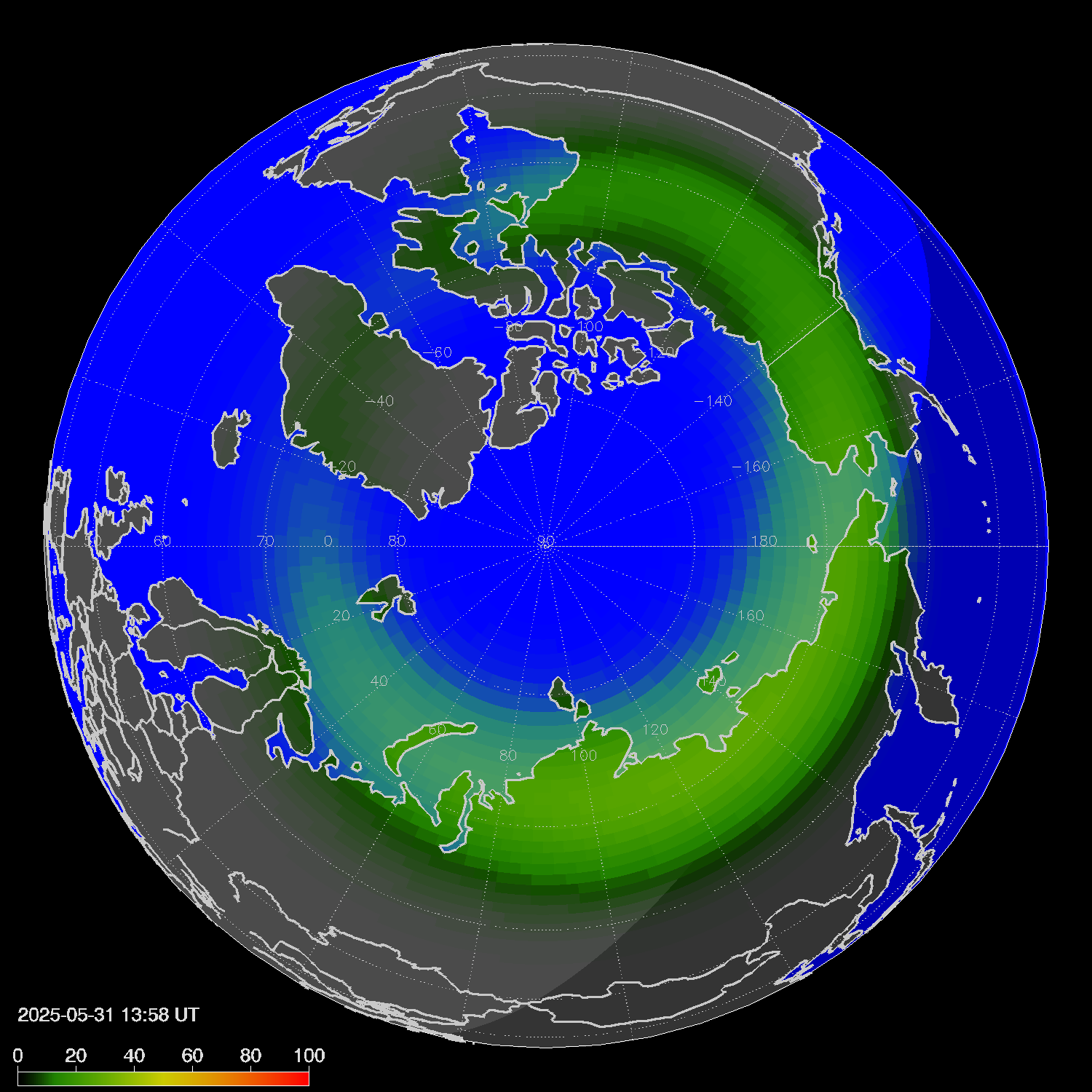 Northern lights (auroras) in the northern hemisphere