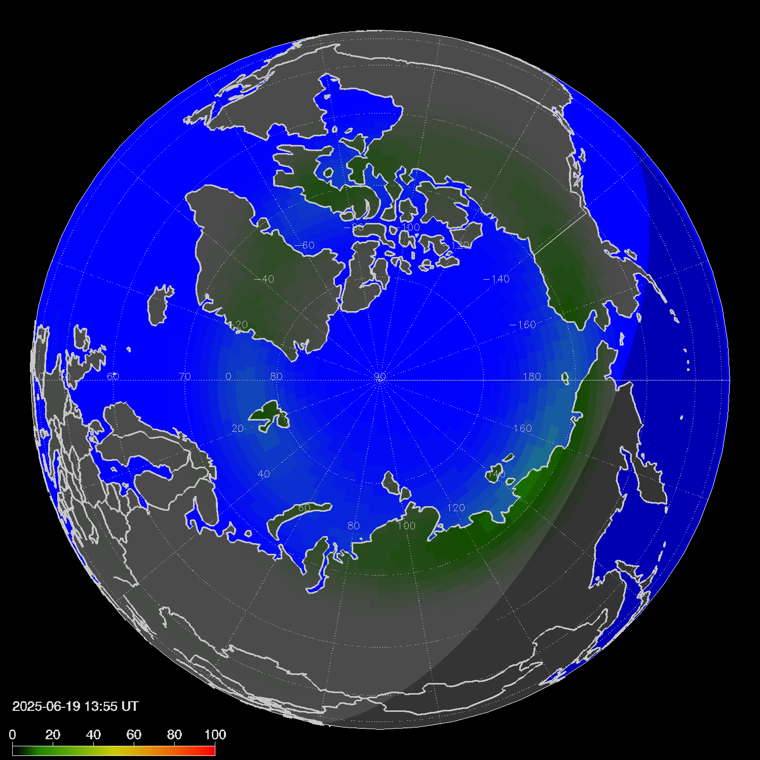Northern lights (auroras) in the northern hemisphere