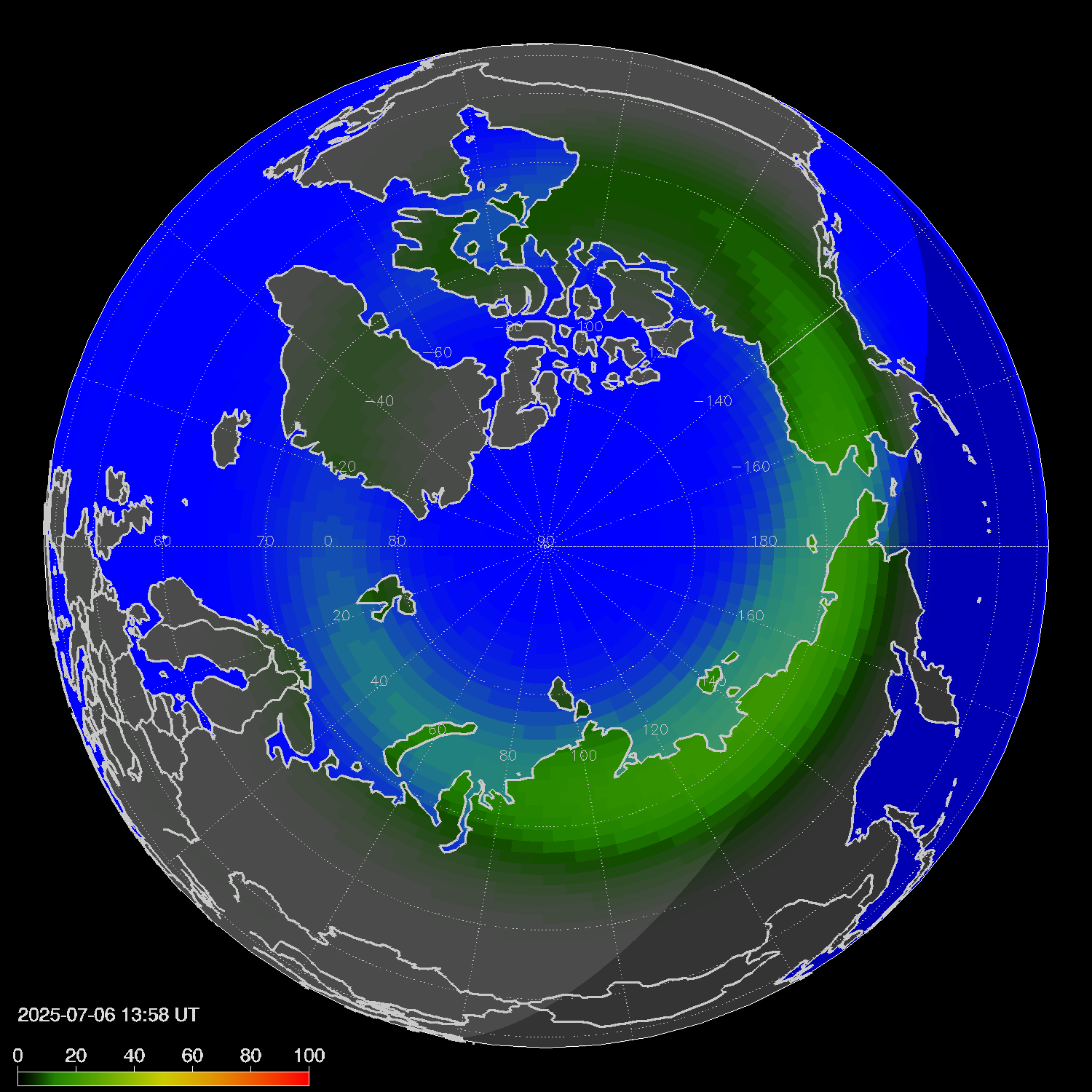 Northern lights (auroras) in the northern hemisphere