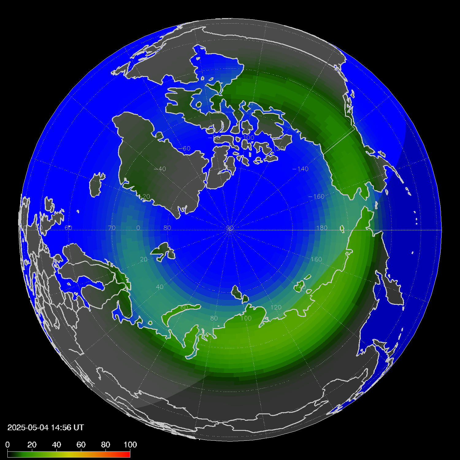 Northern lights (auroras) in the northern hemisphere