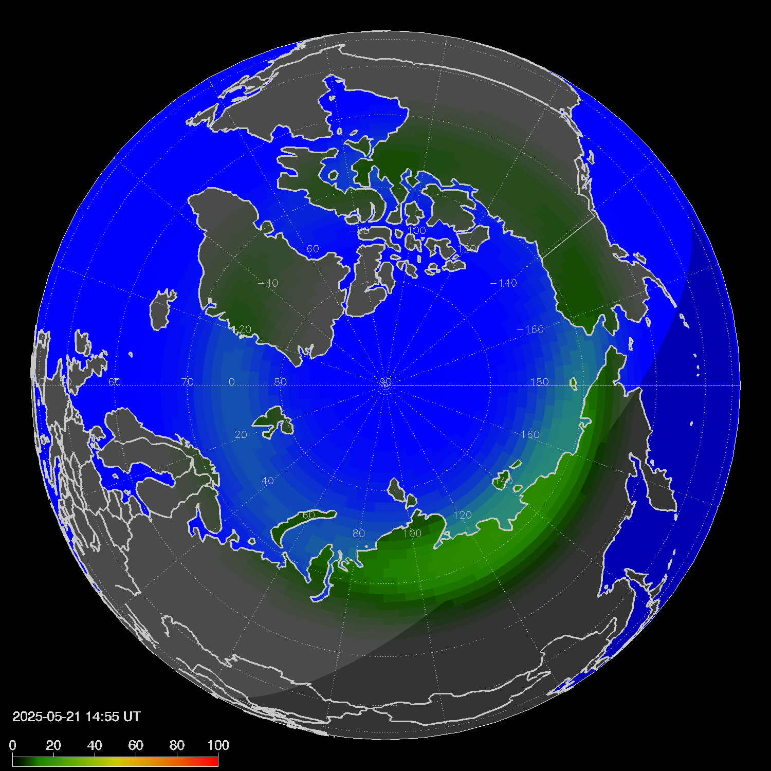 Northern lights (auroras) in the northern hemisphere