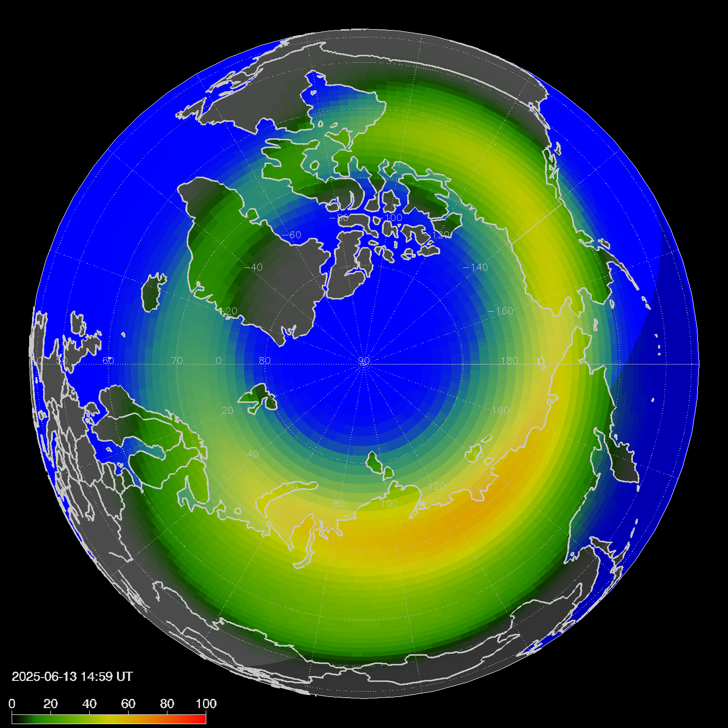 Northern lights (auroras) in the northern hemisphere