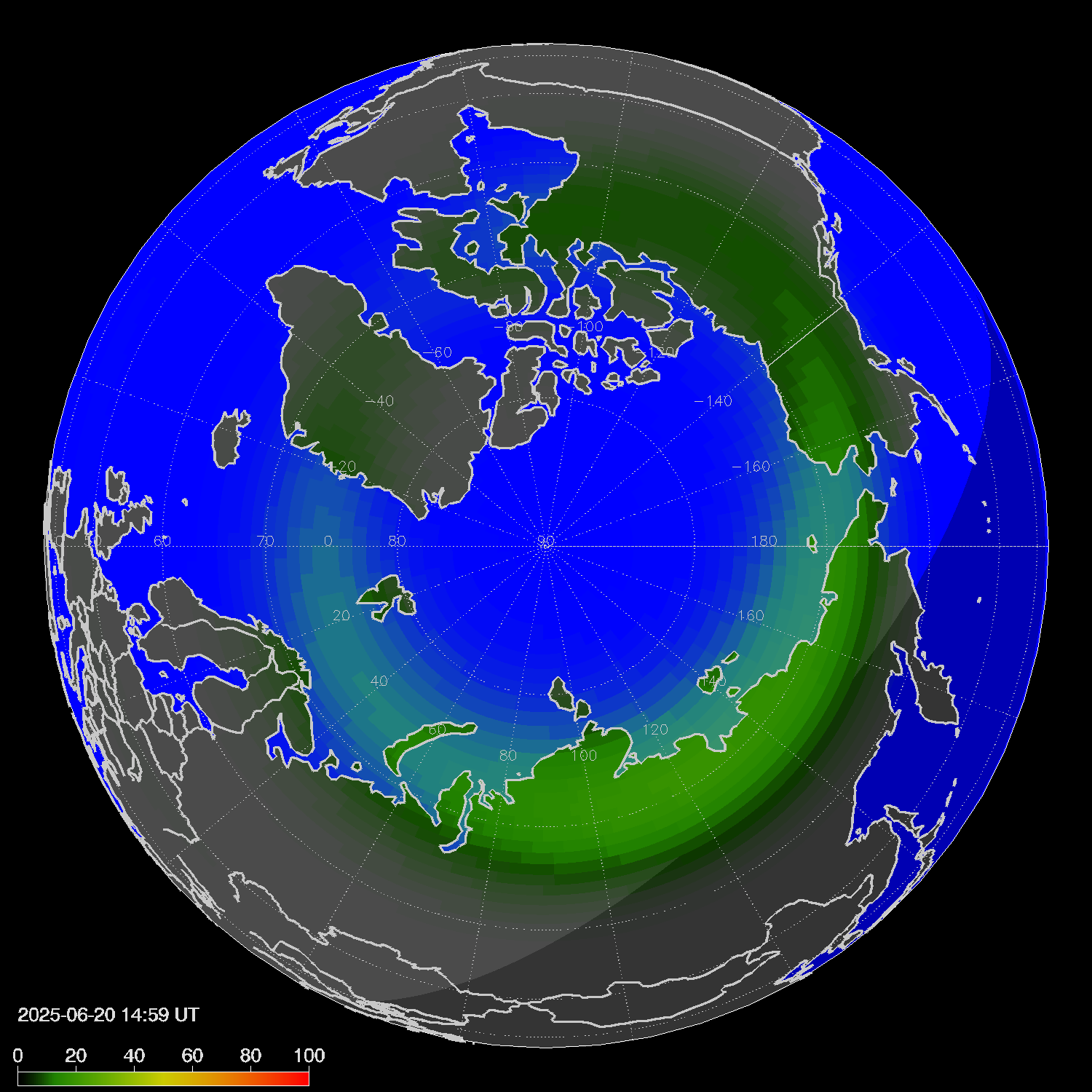 Northern lights (auroras) in the northern hemisphere