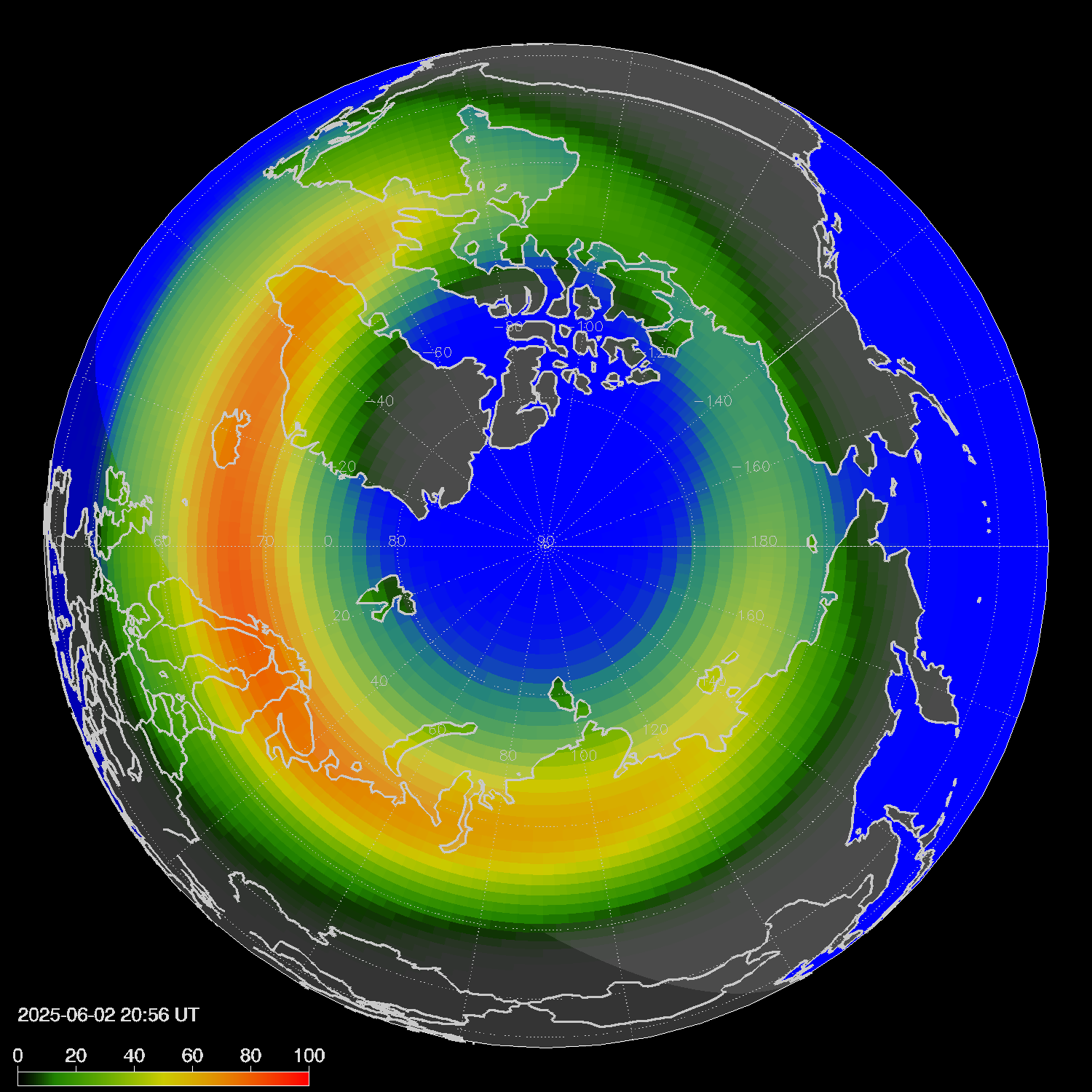 Northern lights (auroras) in the northern hemisphere