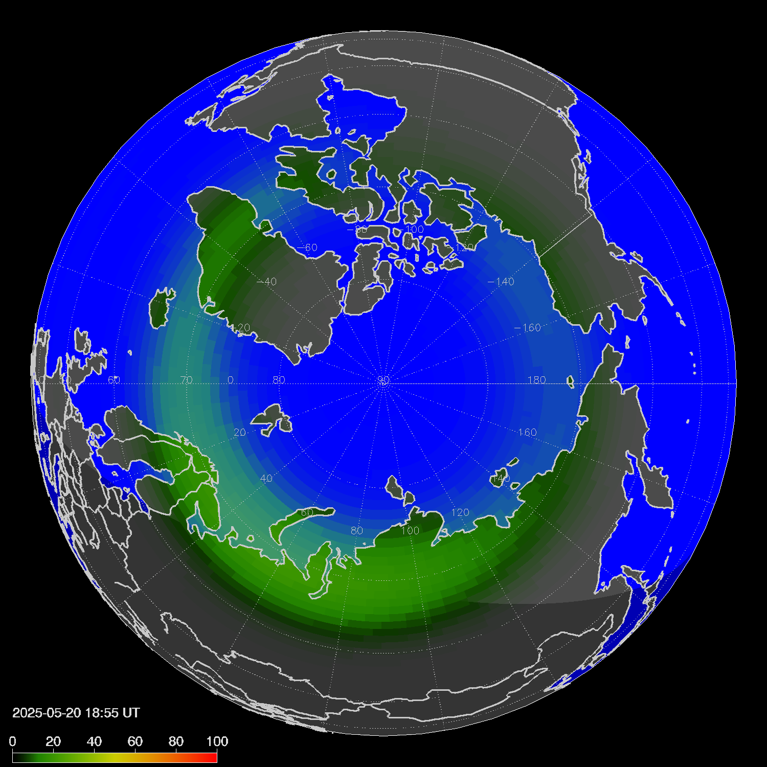 Northern lights (auroras) in the northern hemisphere