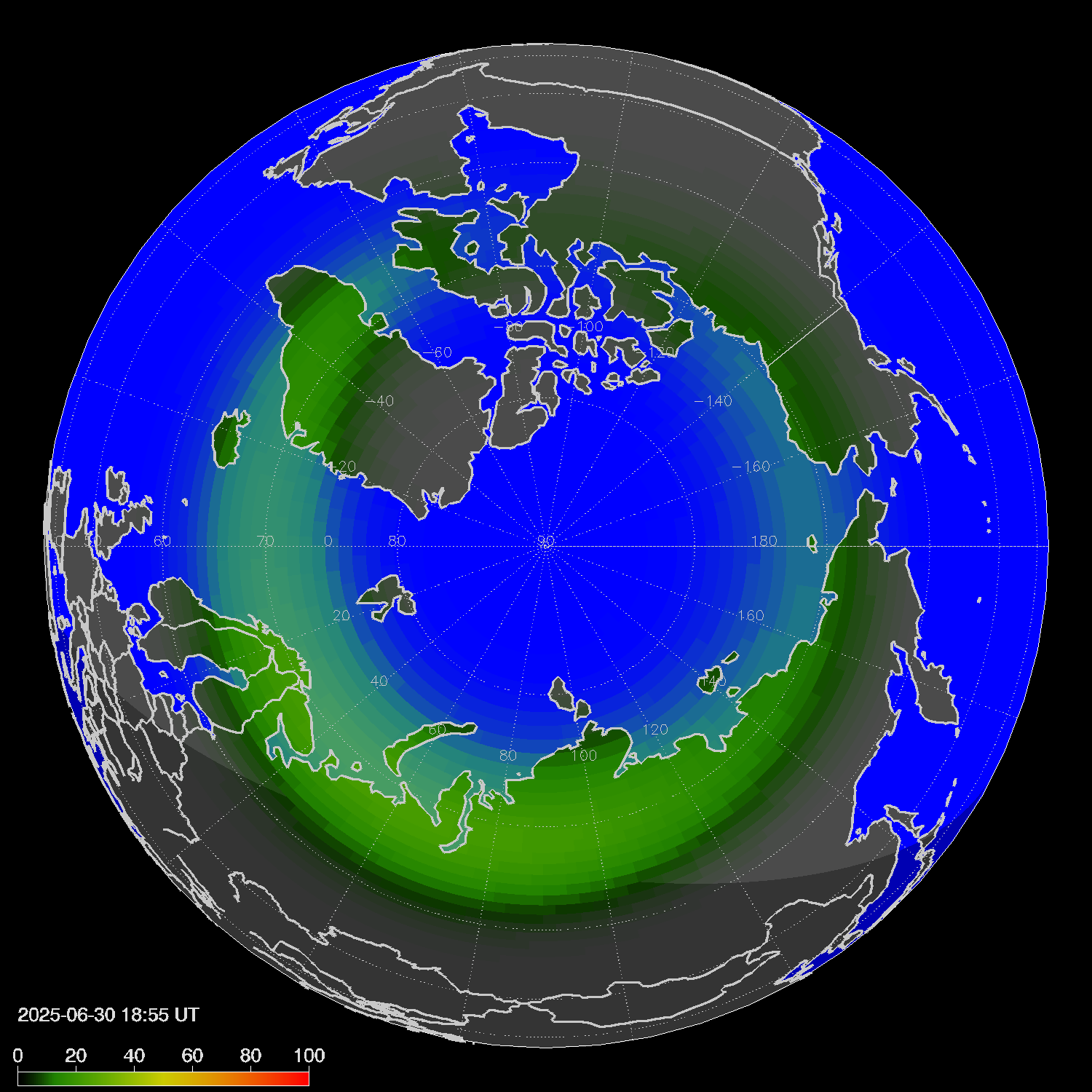 Northern lights (auroras) in the northern hemisphere