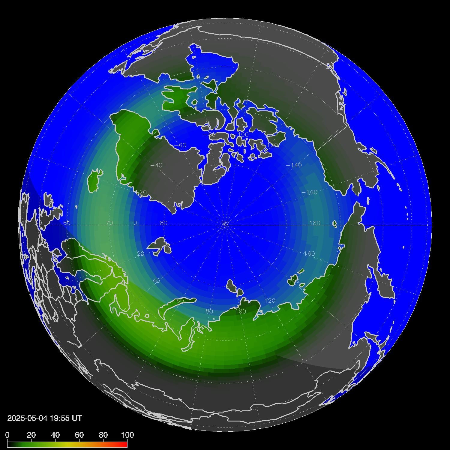 Northern lights (auroras) in the northern hemisphere