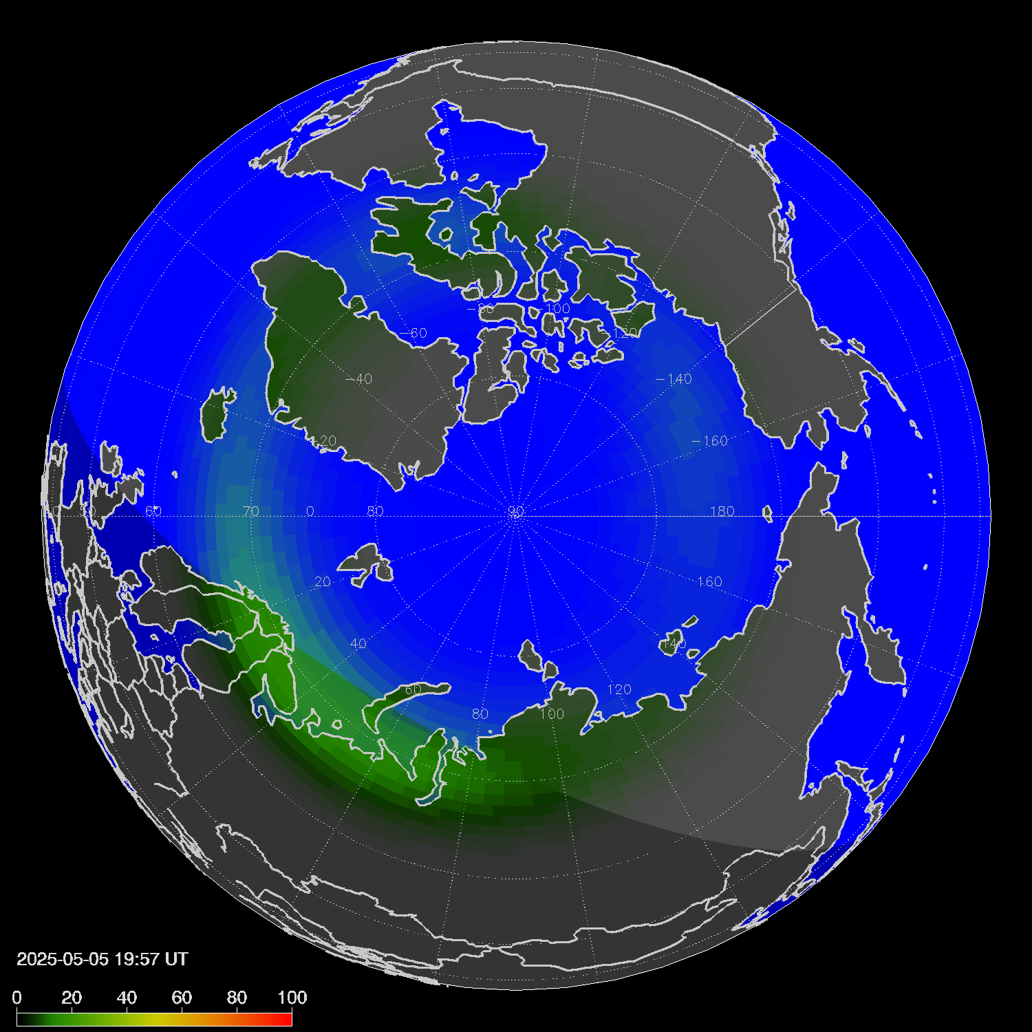 Northern lights (auroras) in the northern hemisphere