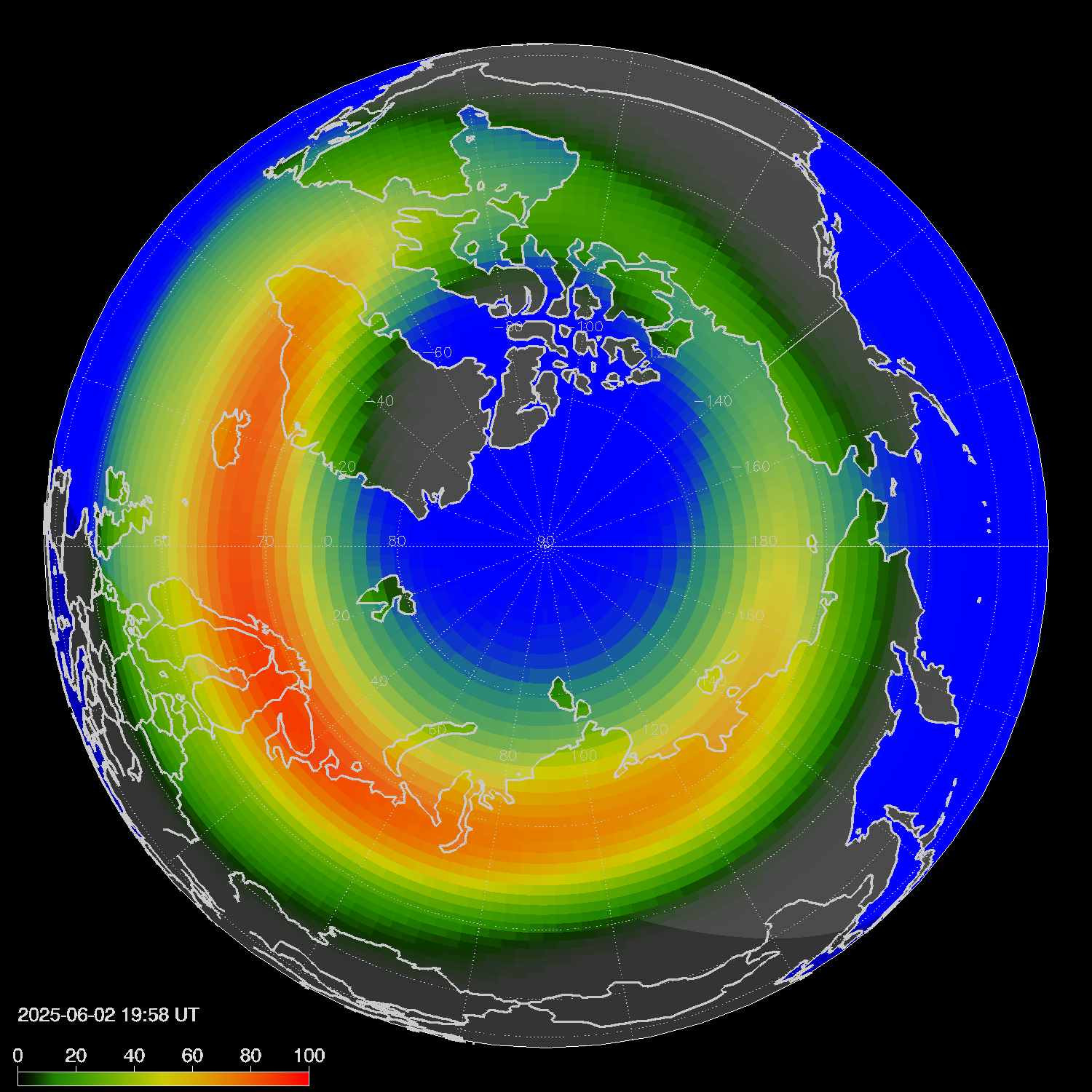 Northern lights (auroras) in the northern hemisphere