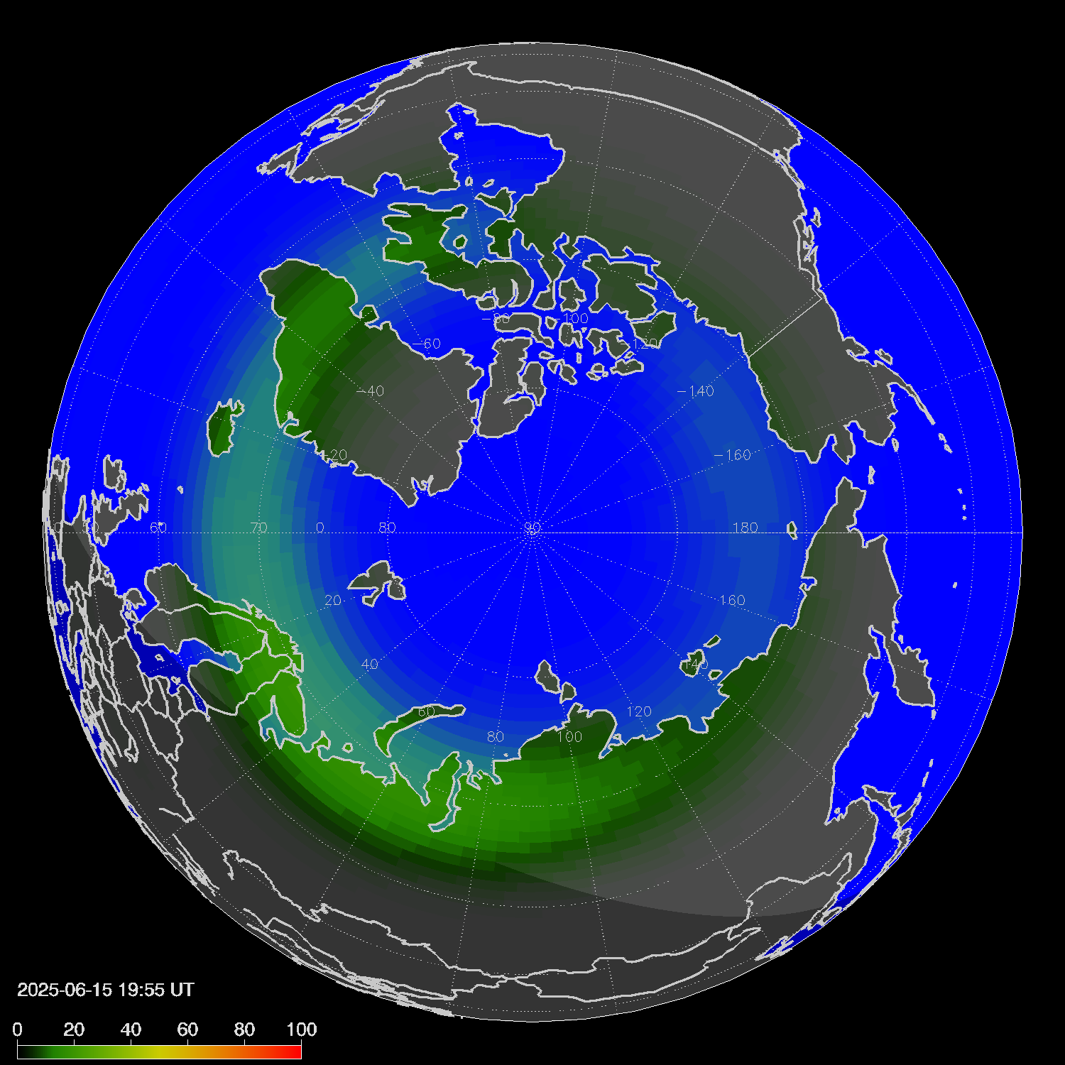 Northern lights (auroras) in the northern hemisphere