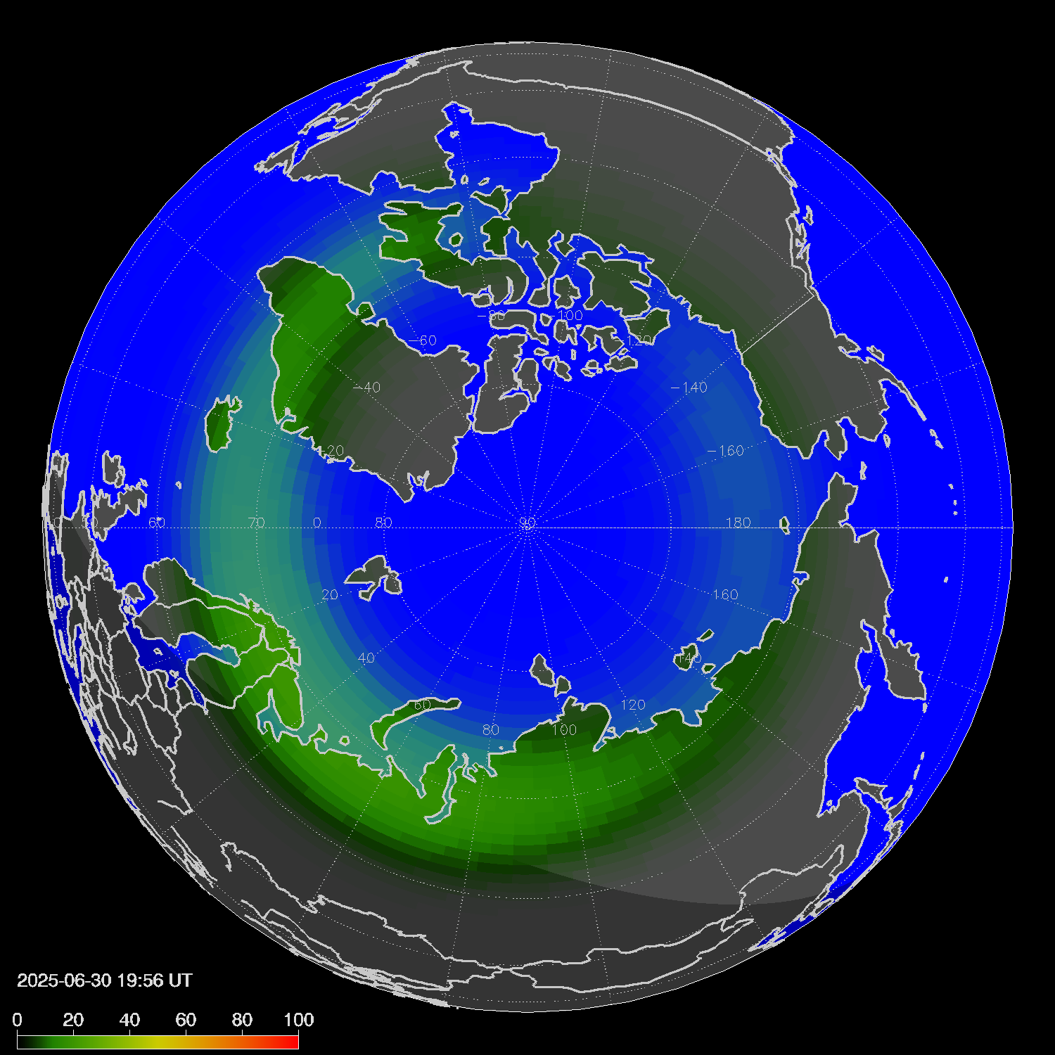 Northern lights (auroras) in the northern hemisphere