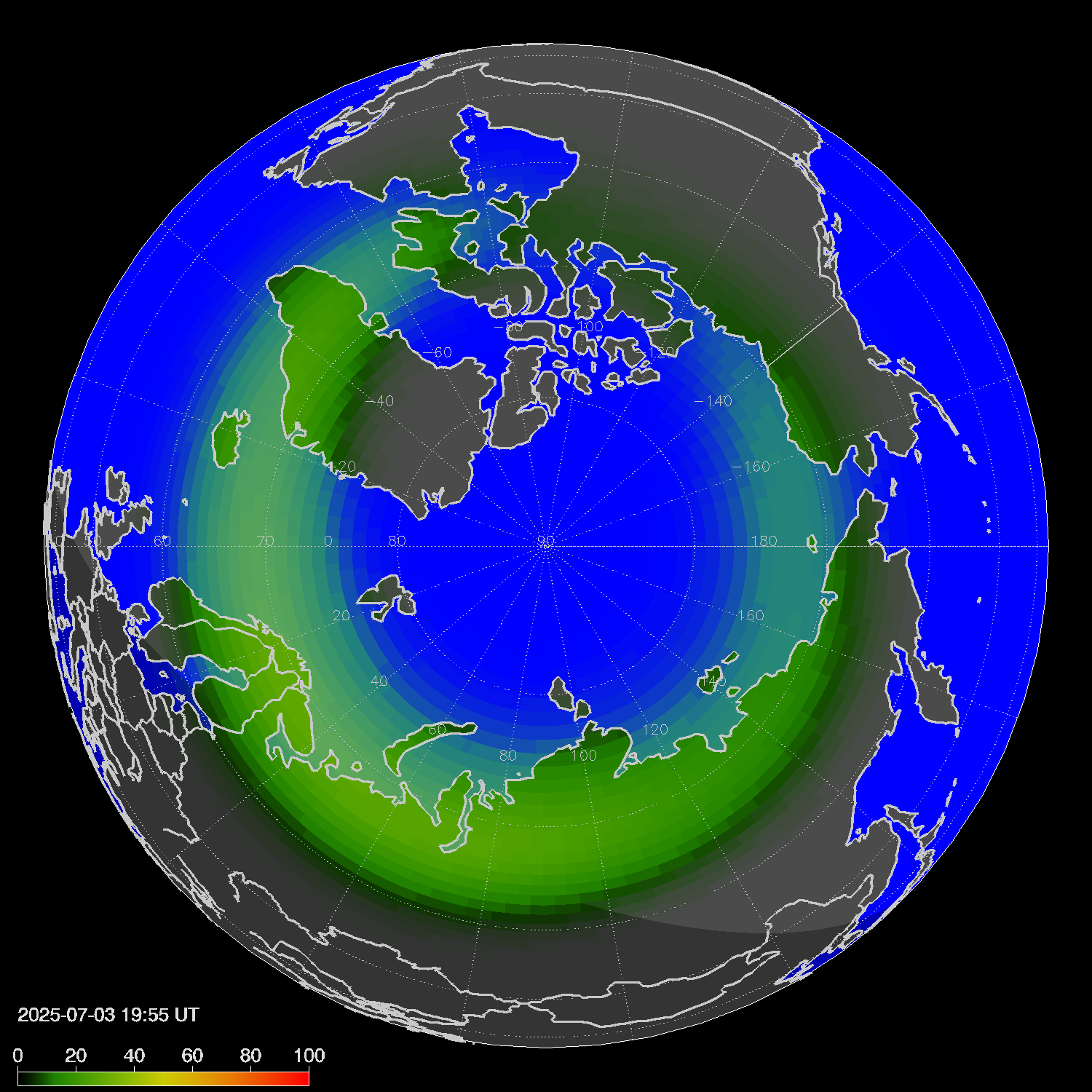 Northern lights (auroras) in the northern hemisphere