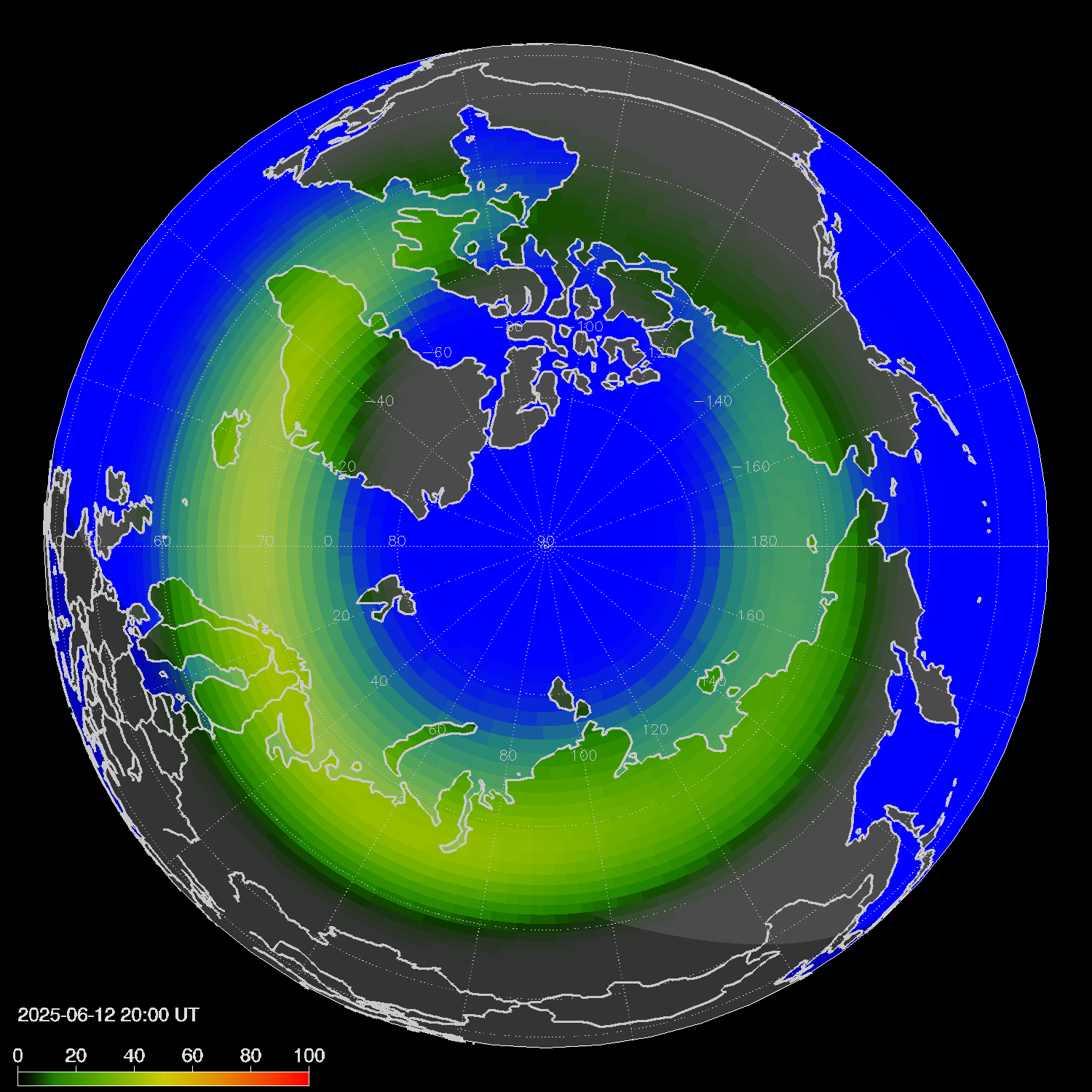 Northern lights (auroras) in the northern hemisphere