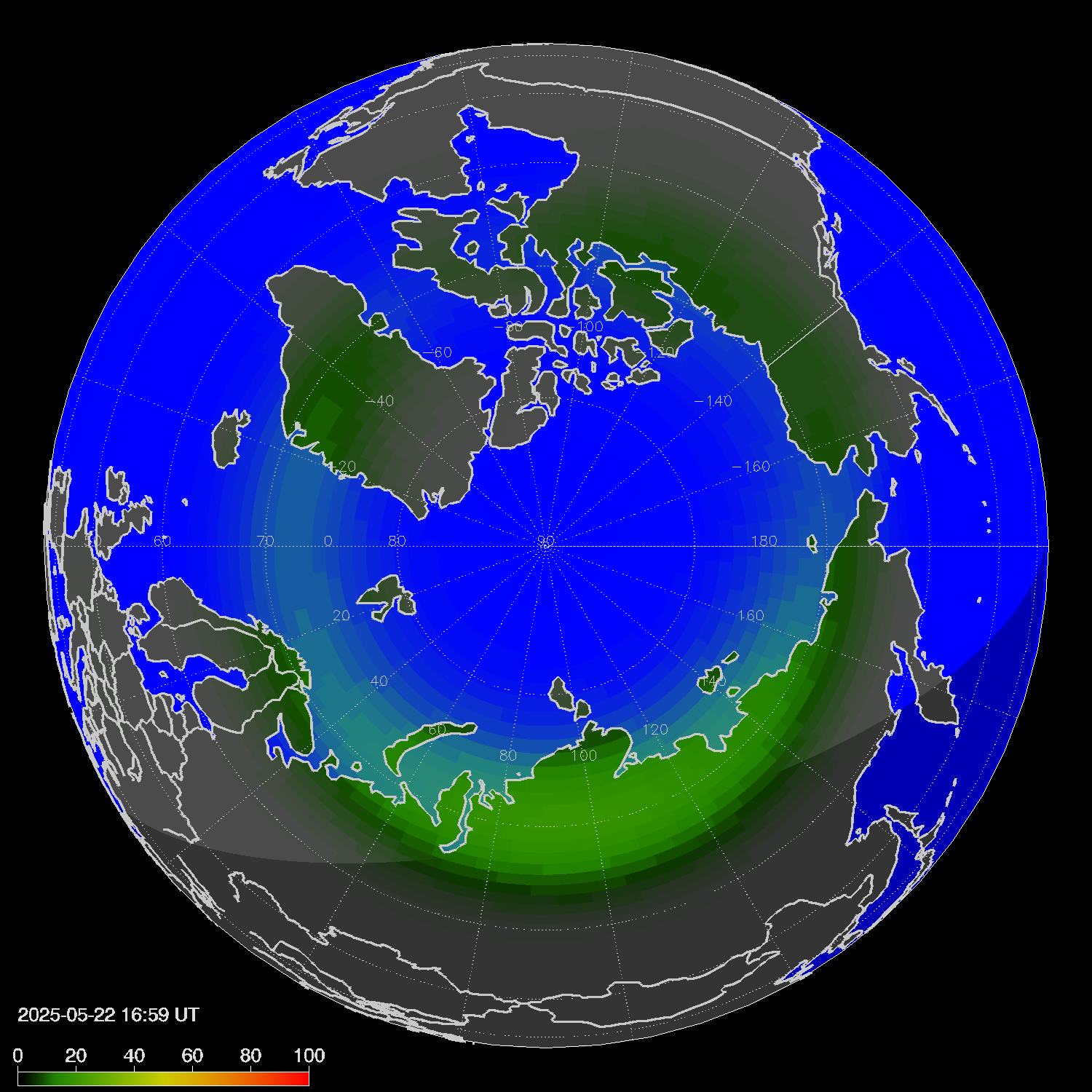 Northern lights (auroras) in the northern hemisphere