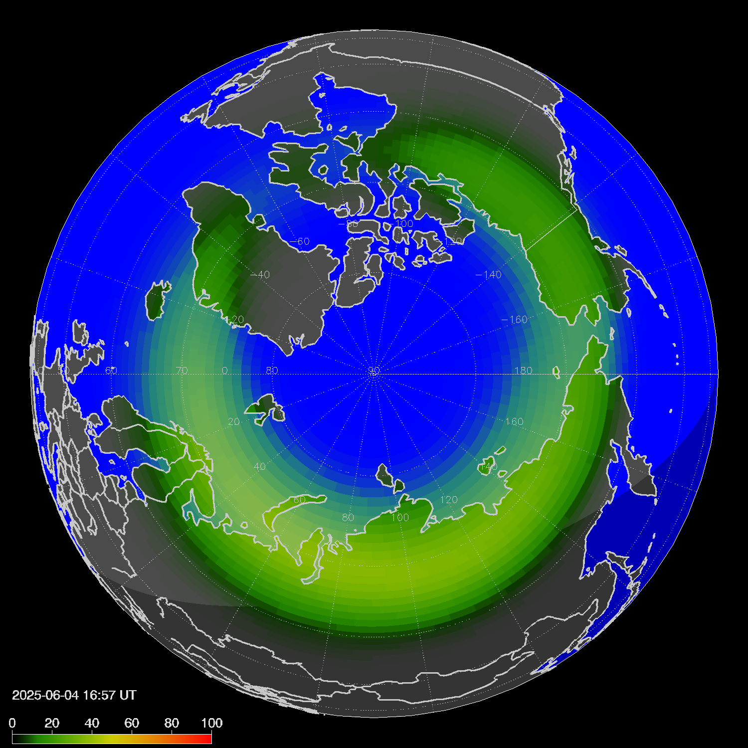 Northern lights (auroras) in the northern hemisphere
