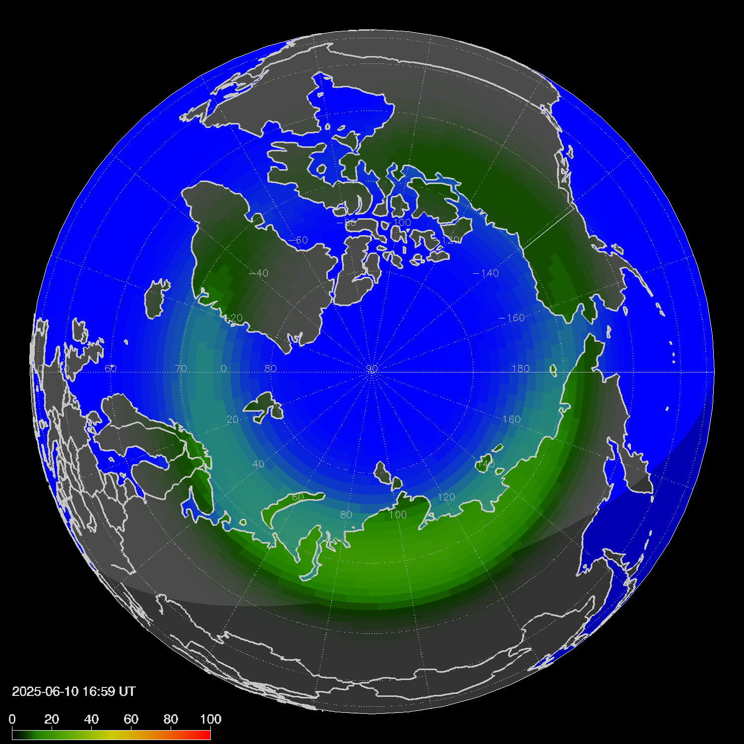 Northern lights (auroras) in the northern hemisphere