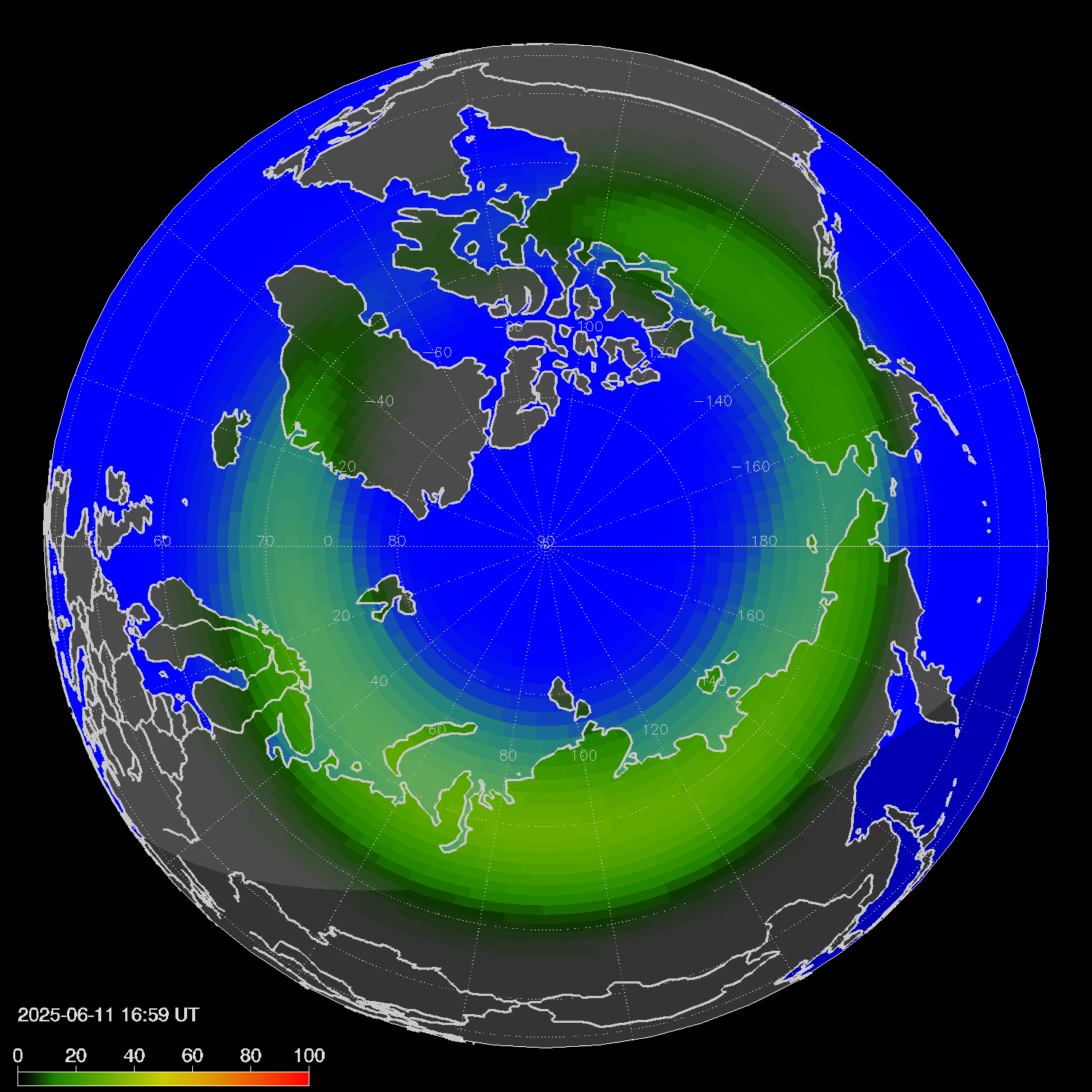 Northern lights (auroras) in the northern hemisphere