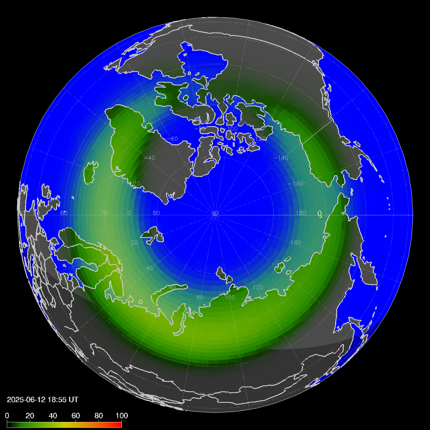 Northern lights (auroras) in the northern hemisphere