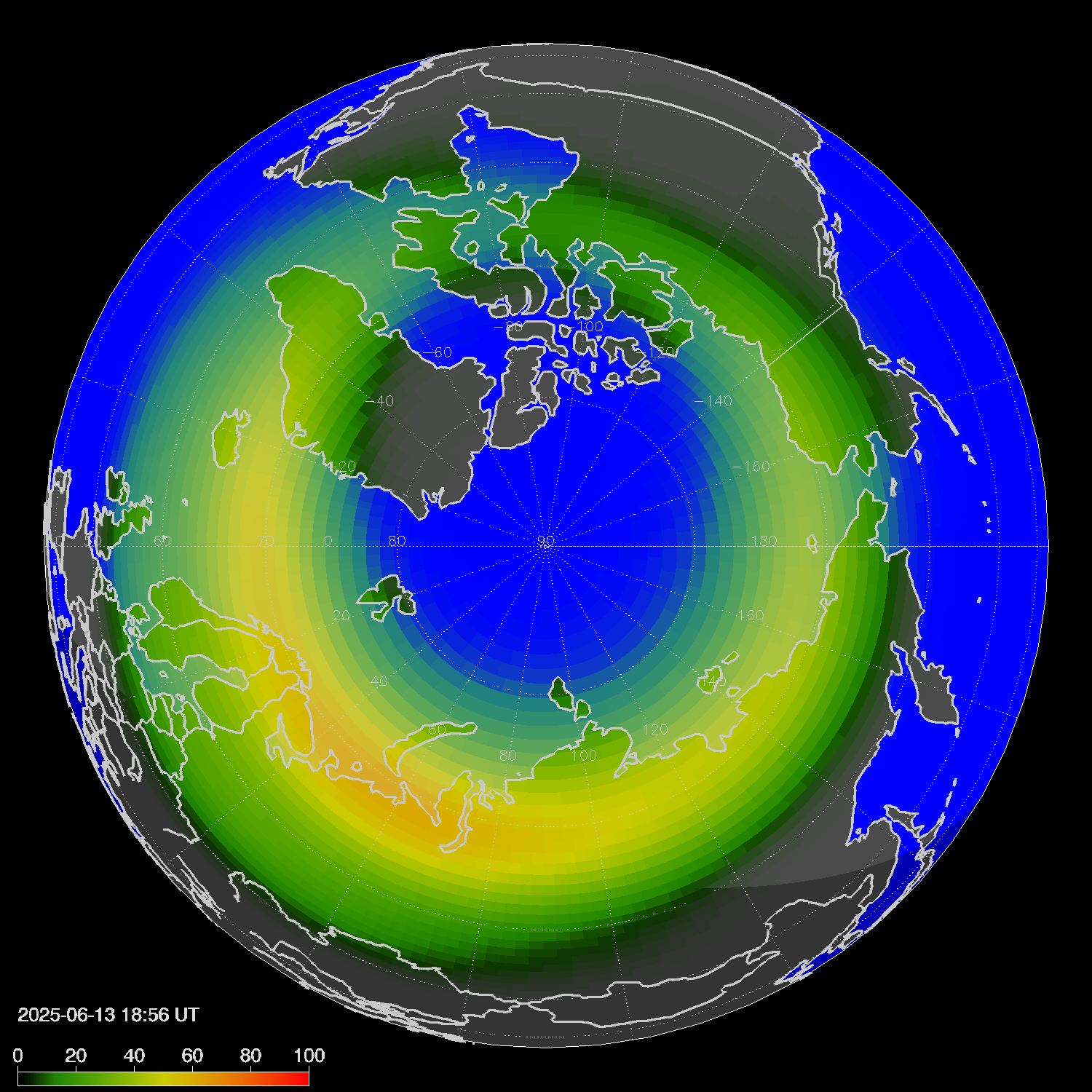 Northern lights (auroras) in the northern hemisphere