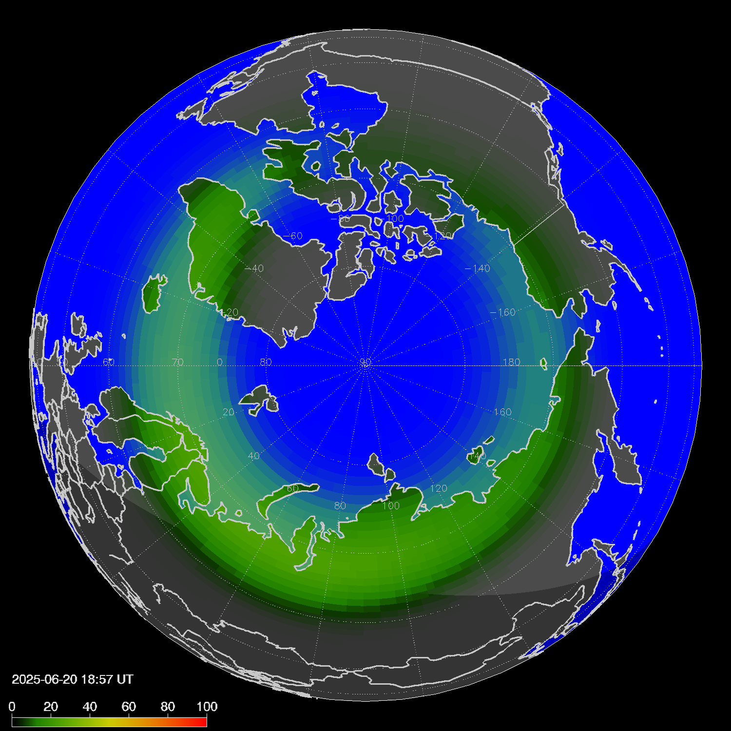 Northern lights (auroras) in the northern hemisphere