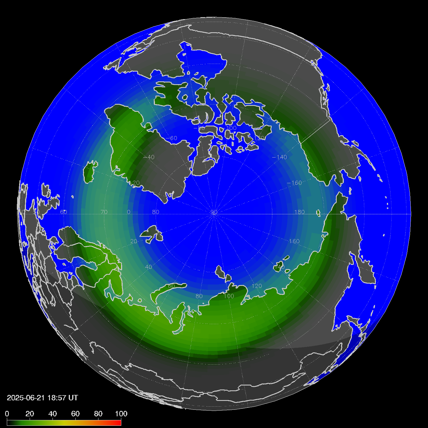 Northern lights (auroras) in the northern hemisphere