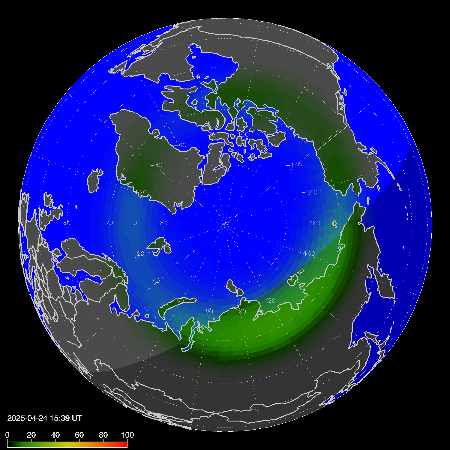 Northern lights (auroras) in the northern hemisphere