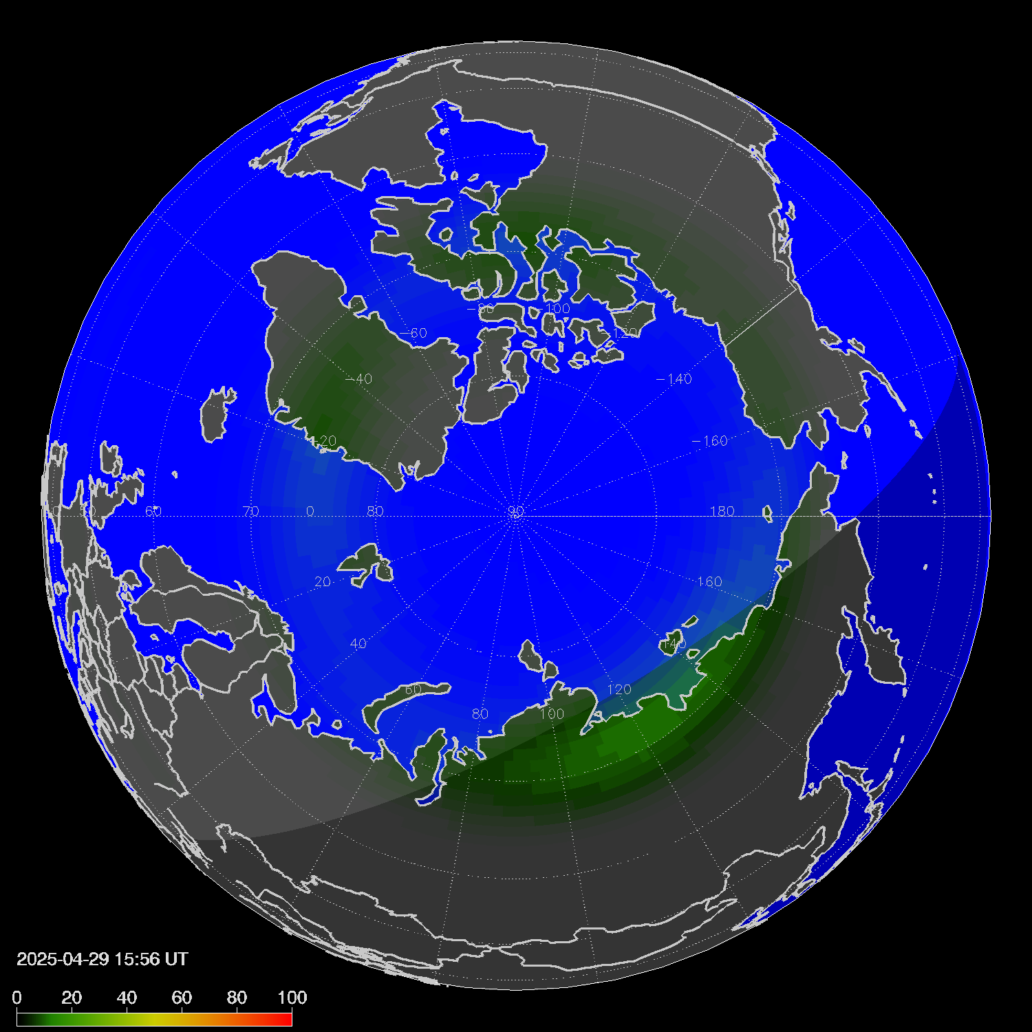 Northern lights (auroras) in the northern hemisphere