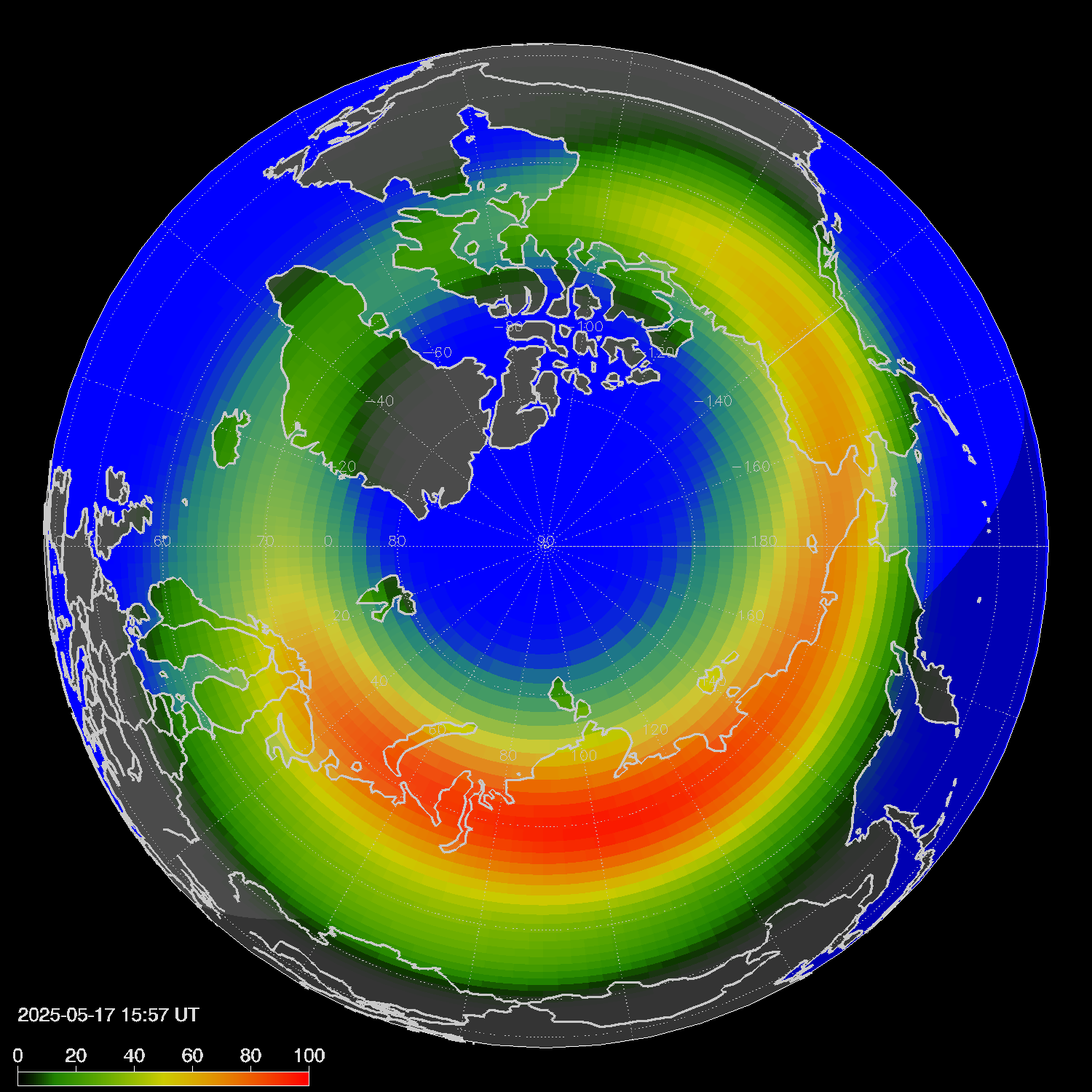 Northern lights (auroras) in the northern hemisphere