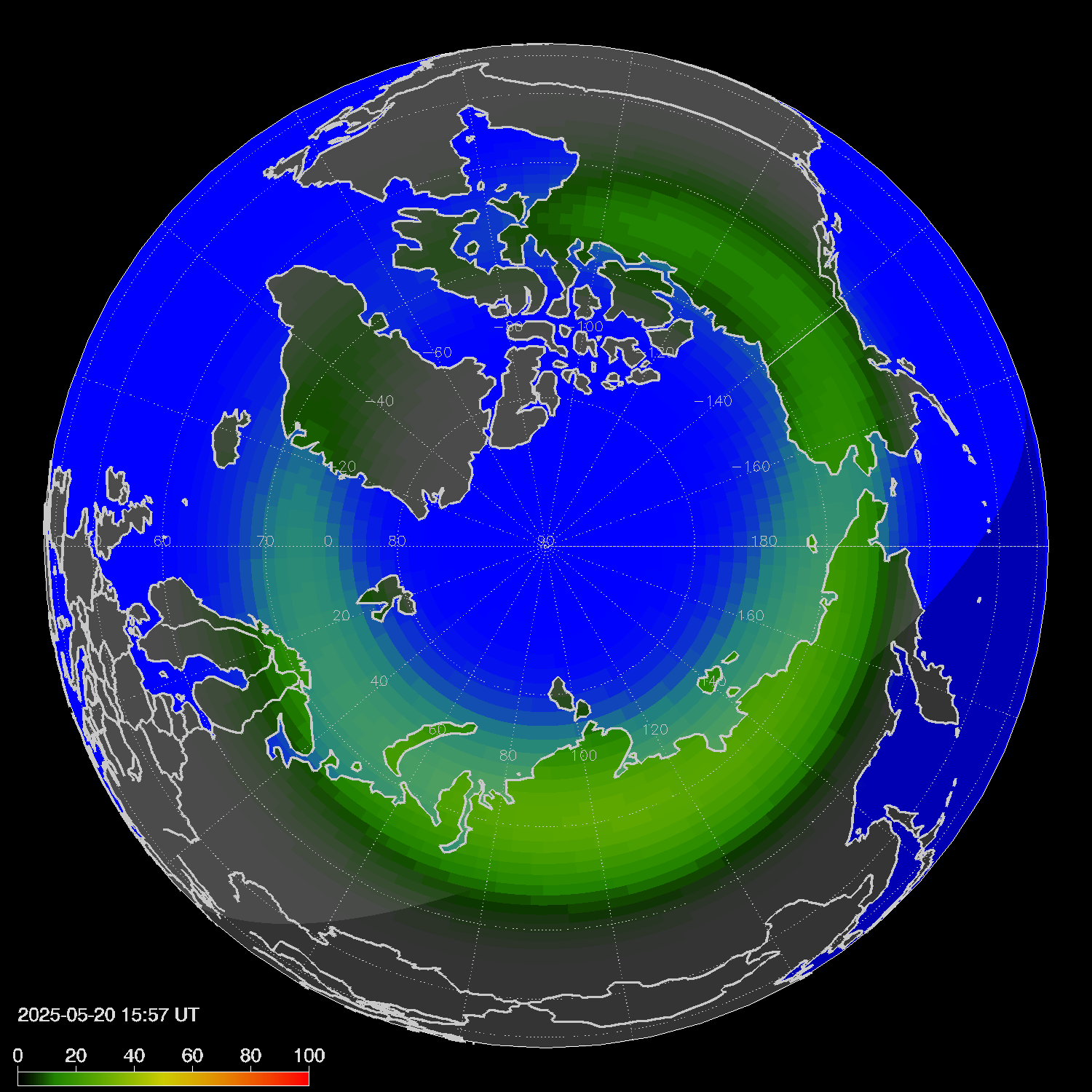 Northern lights (auroras) in the northern hemisphere