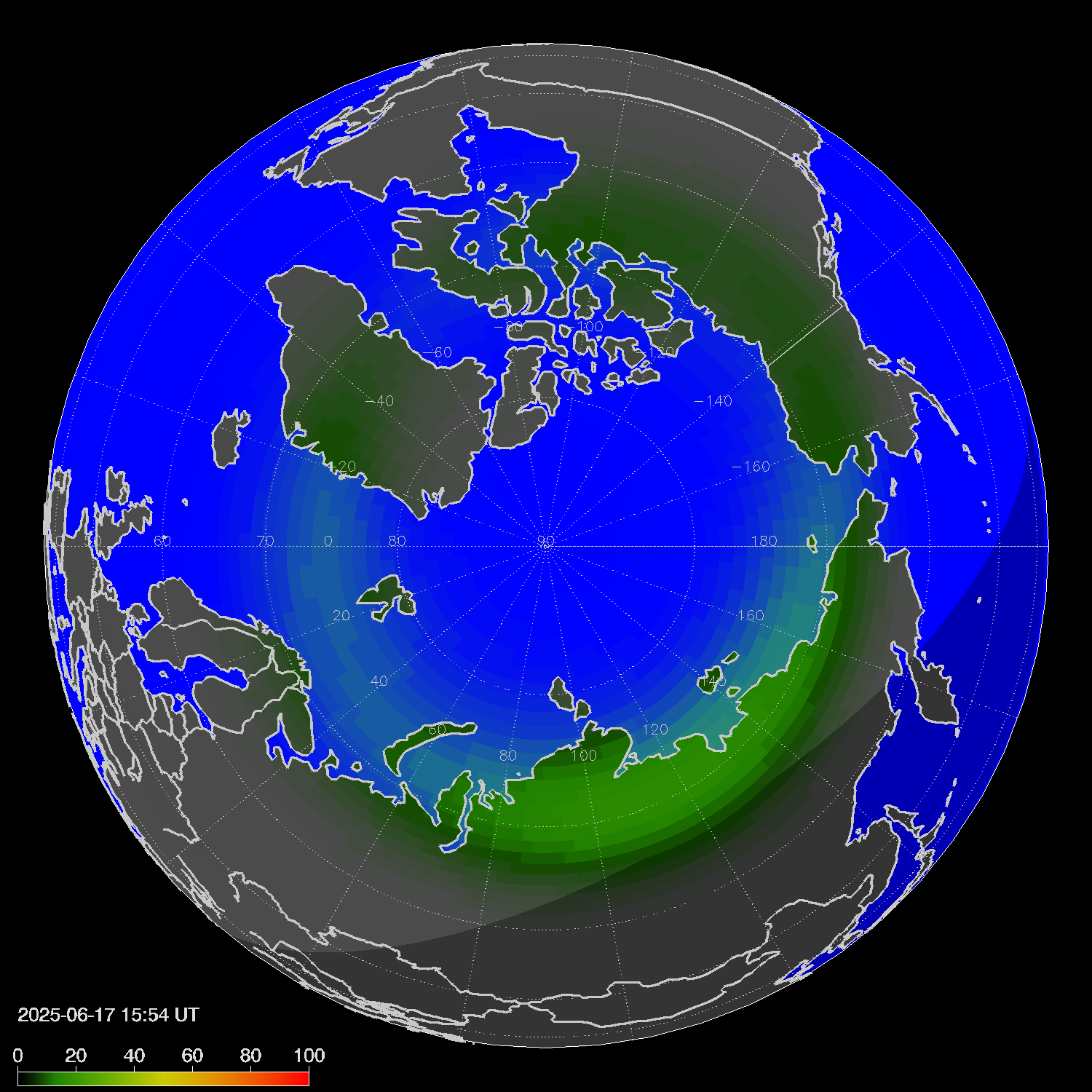 Northern lights (auroras) in the northern hemisphere