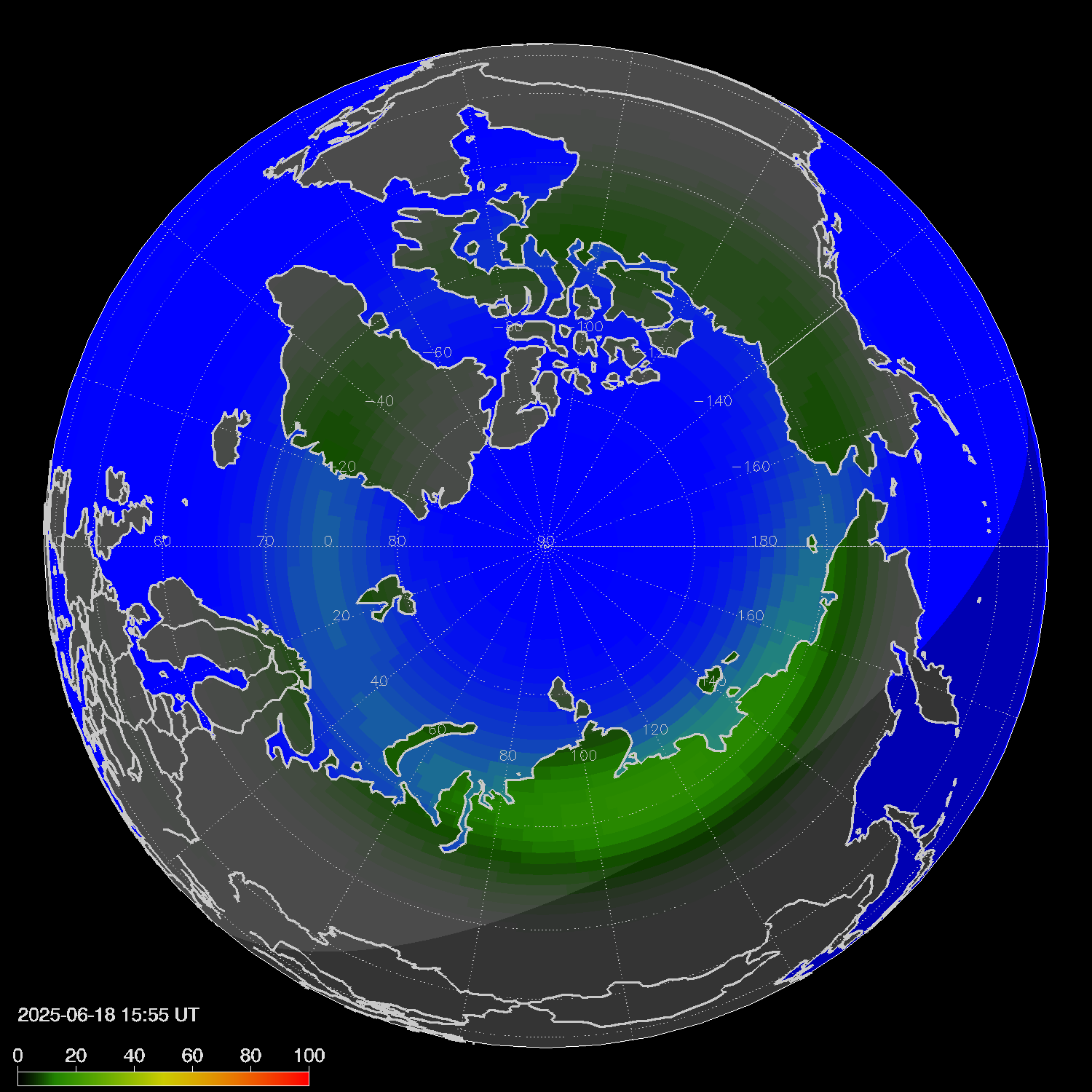 Northern lights (auroras) in the northern hemisphere