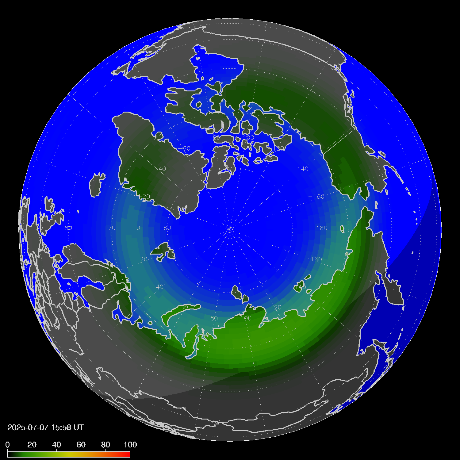Northern lights (auroras) in the northern hemisphere