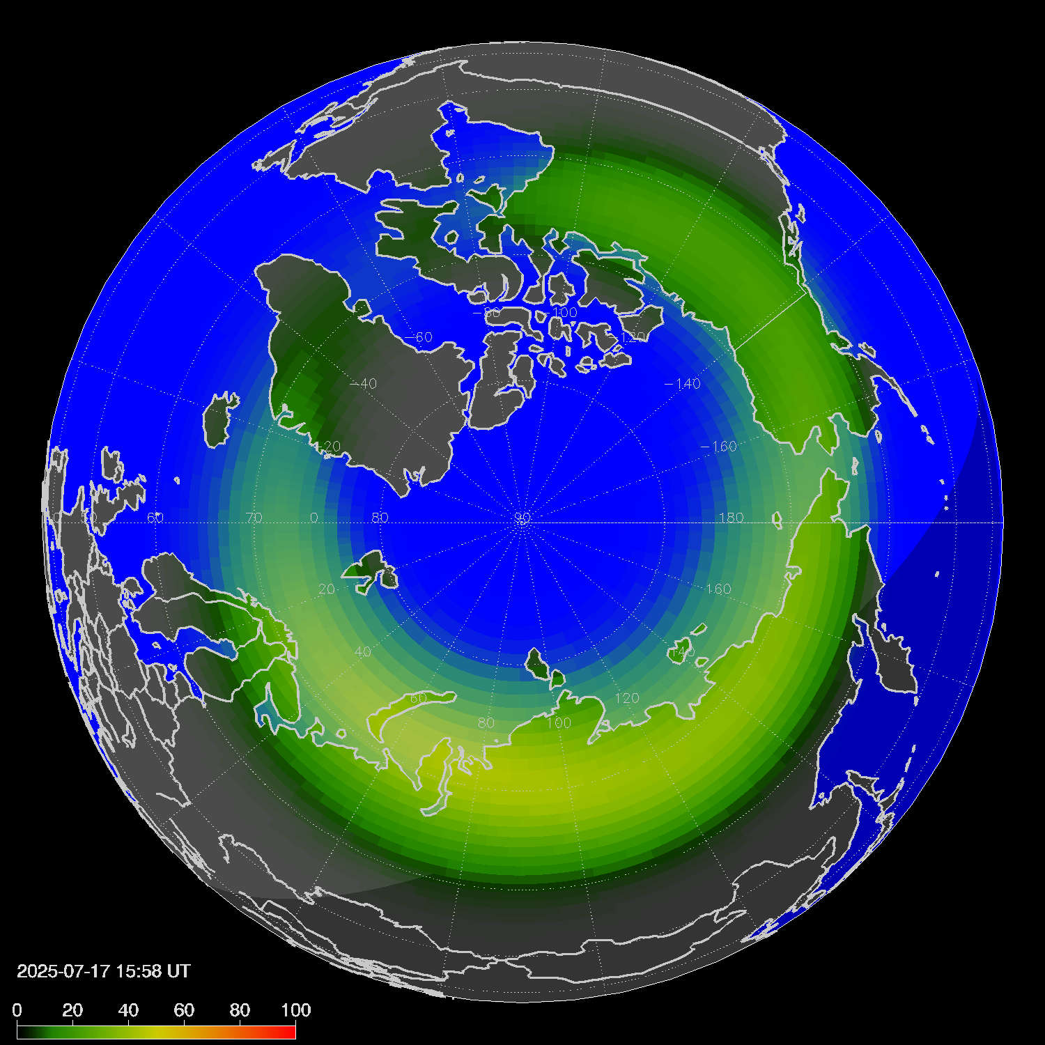 Northern lights (auroras) in the northern hemisphere