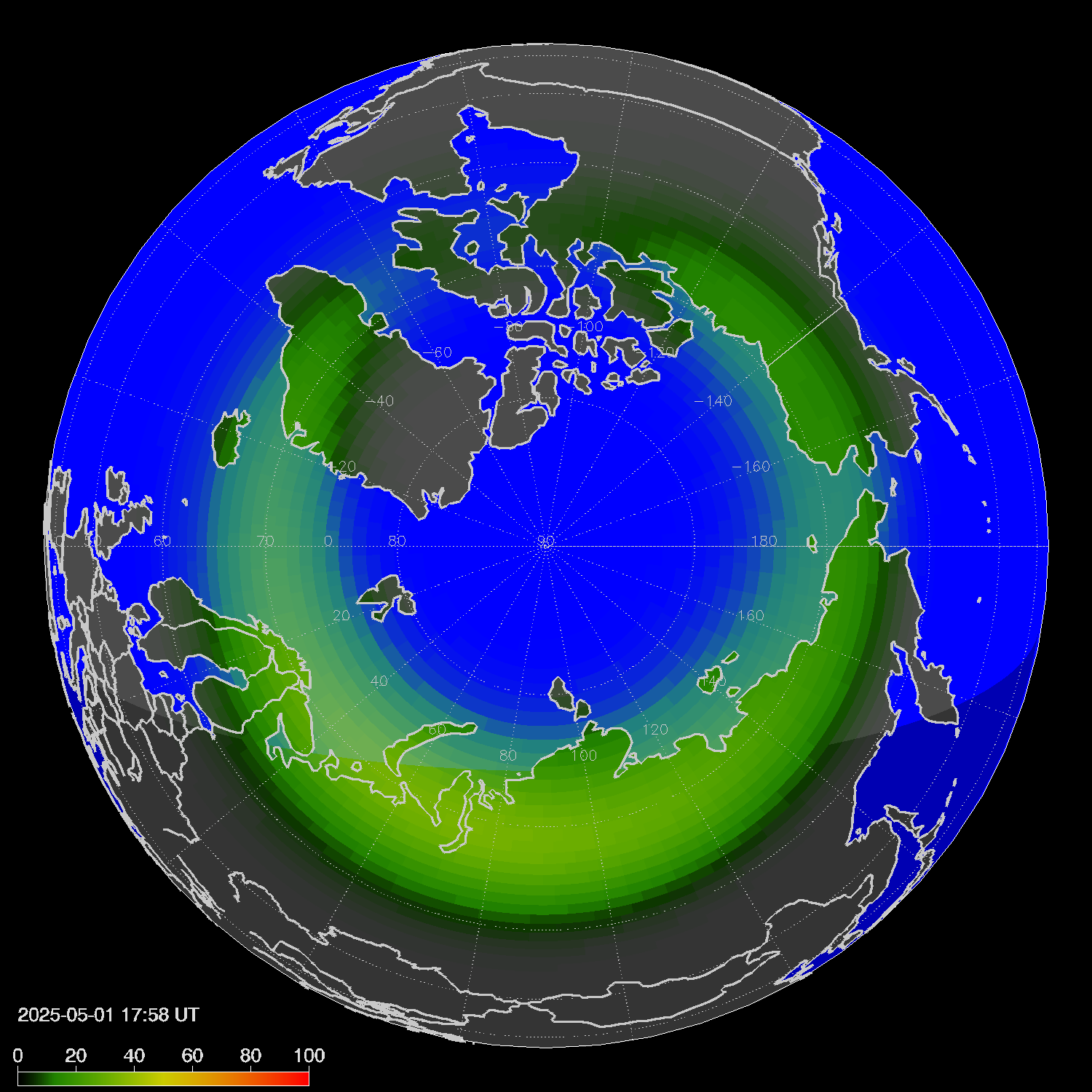 Northern lights (auroras) in the northern hemisphere