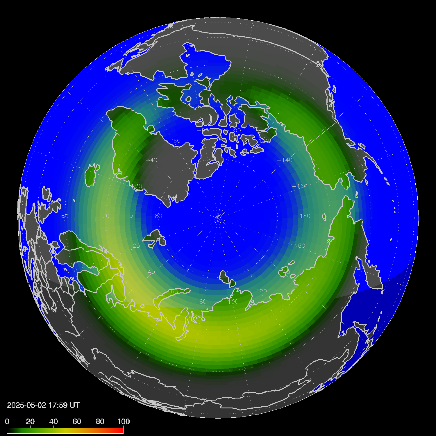 Northern lights (auroras) in the northern hemisphere