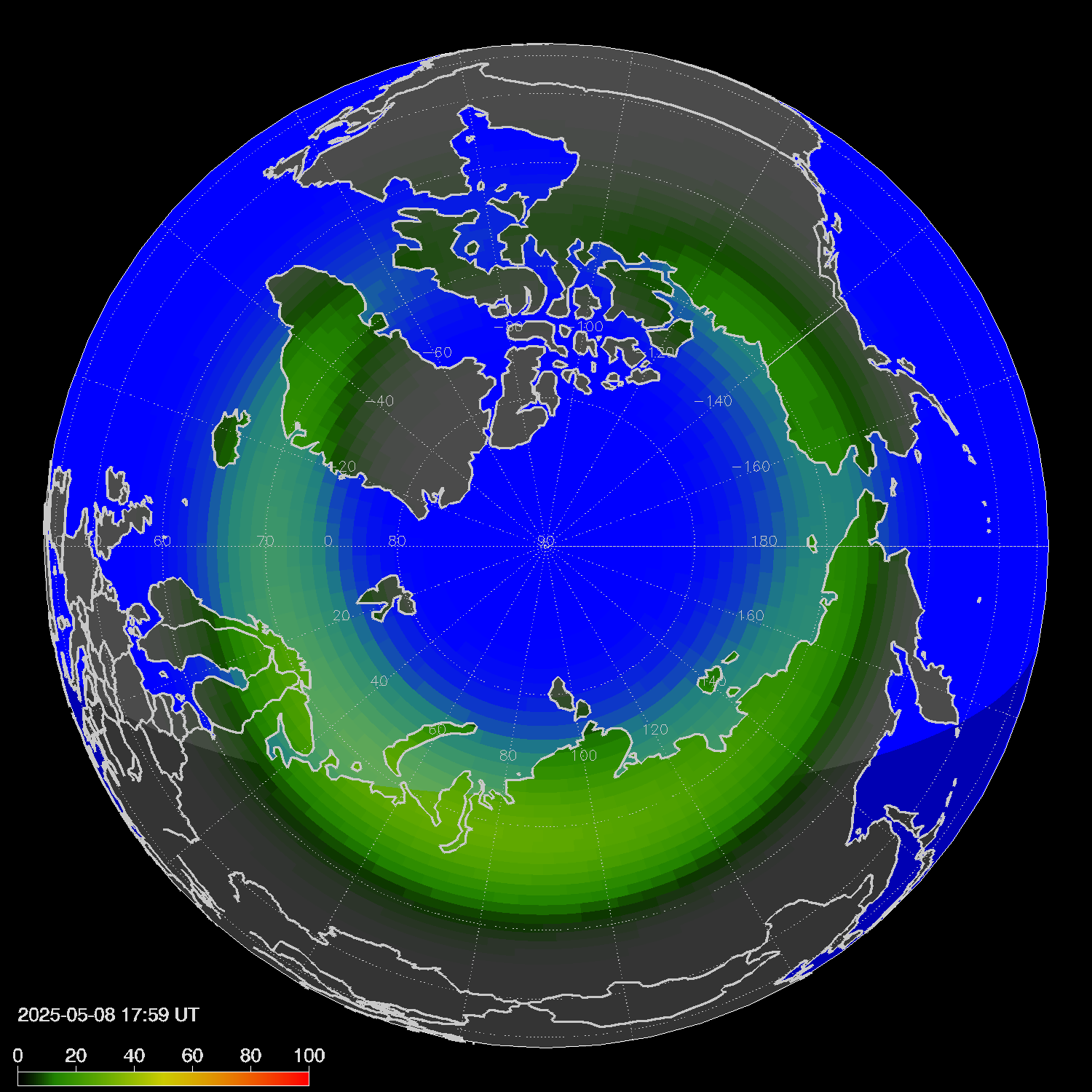 Northern lights (auroras) in the northern hemisphere