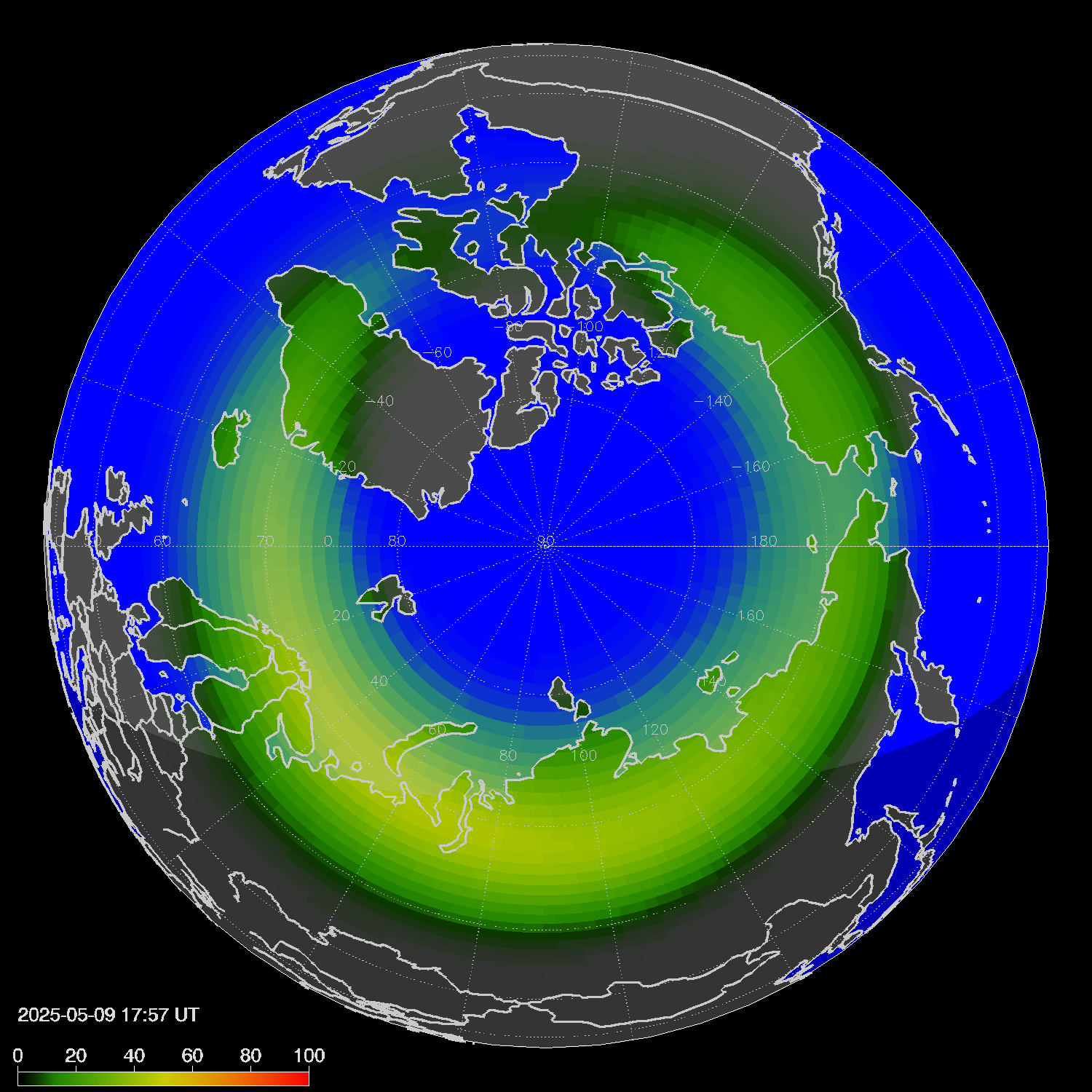 Northern lights (auroras) in the northern hemisphere