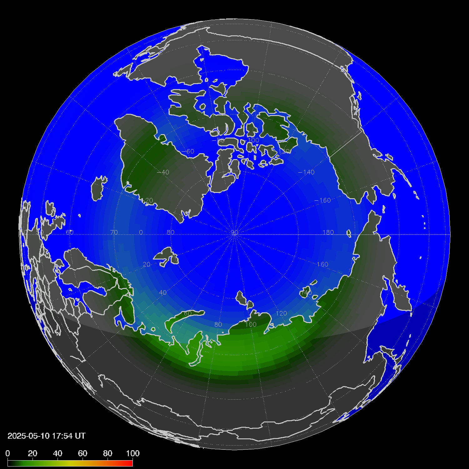 Northern lights (auroras) in the northern hemisphere