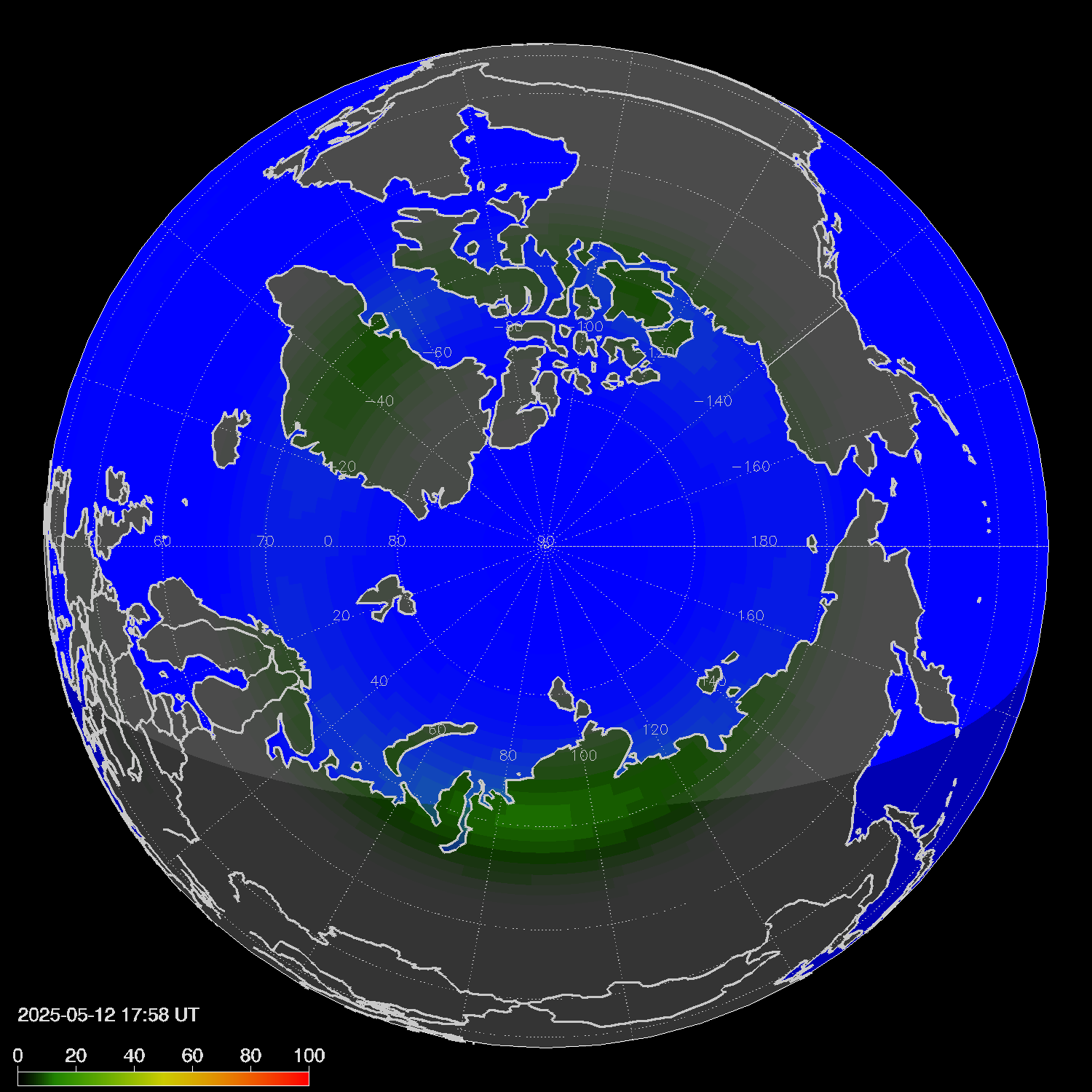 Northern lights (auroras) in the northern hemisphere