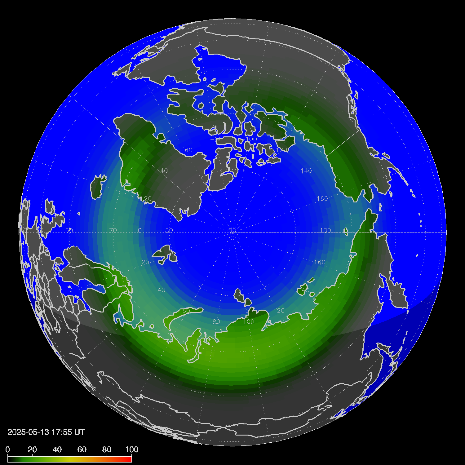Northern lights (auroras) in the northern hemisphere