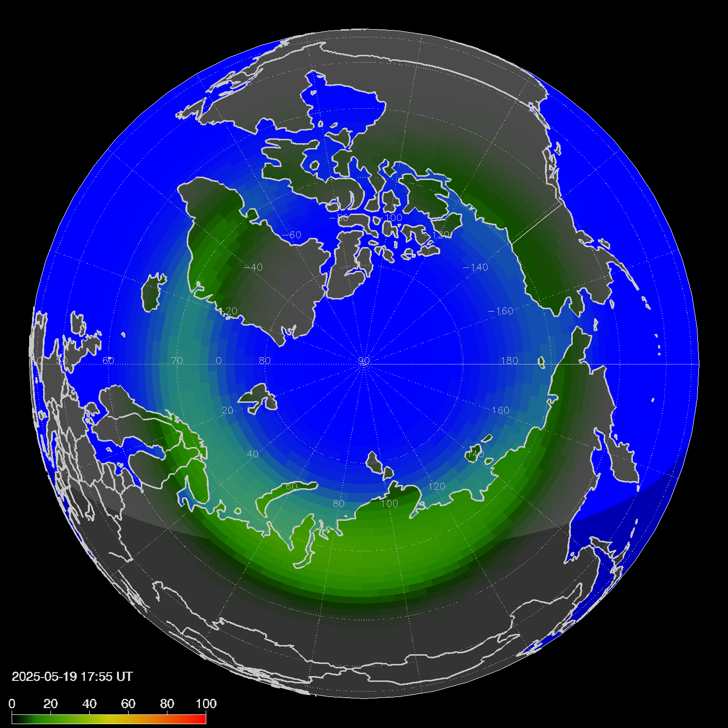 Northern lights (auroras) in the northern hemisphere